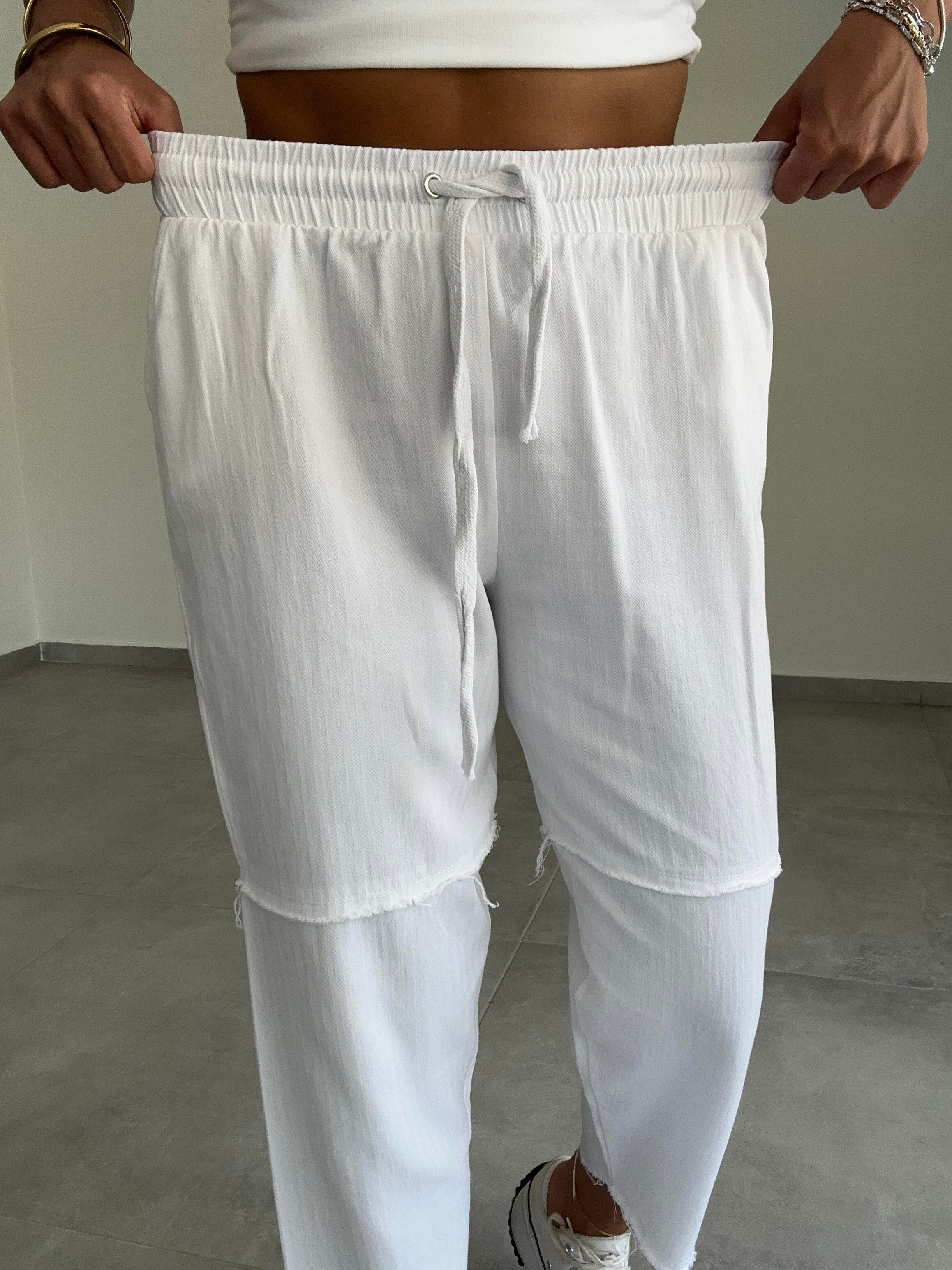 Pucca Beyaz Pis Dikiş Beli Lastikli Pantolon