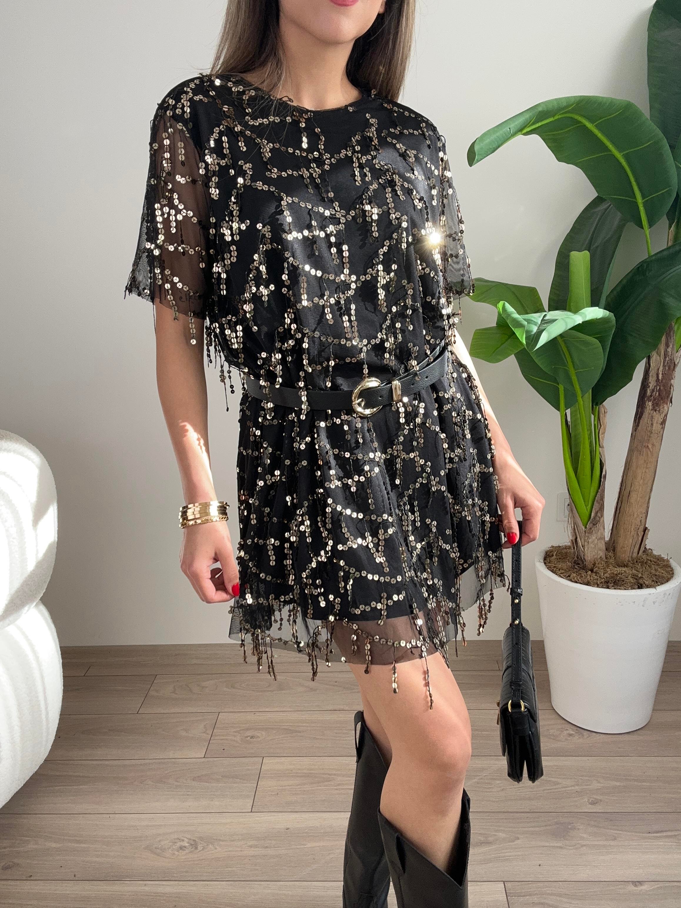 Pul Payet Siyah Elbise