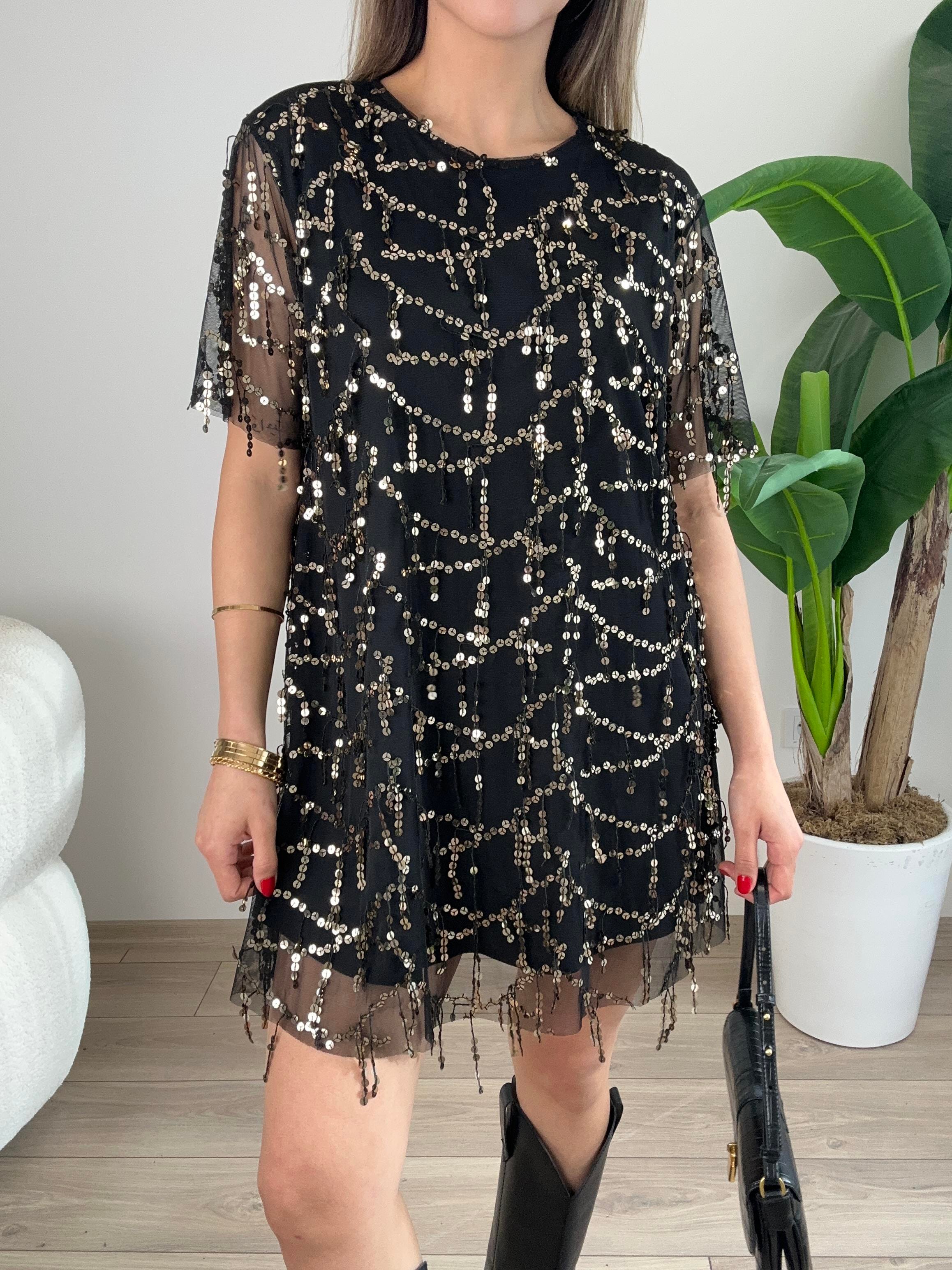 Pul Payet Siyah Elbise