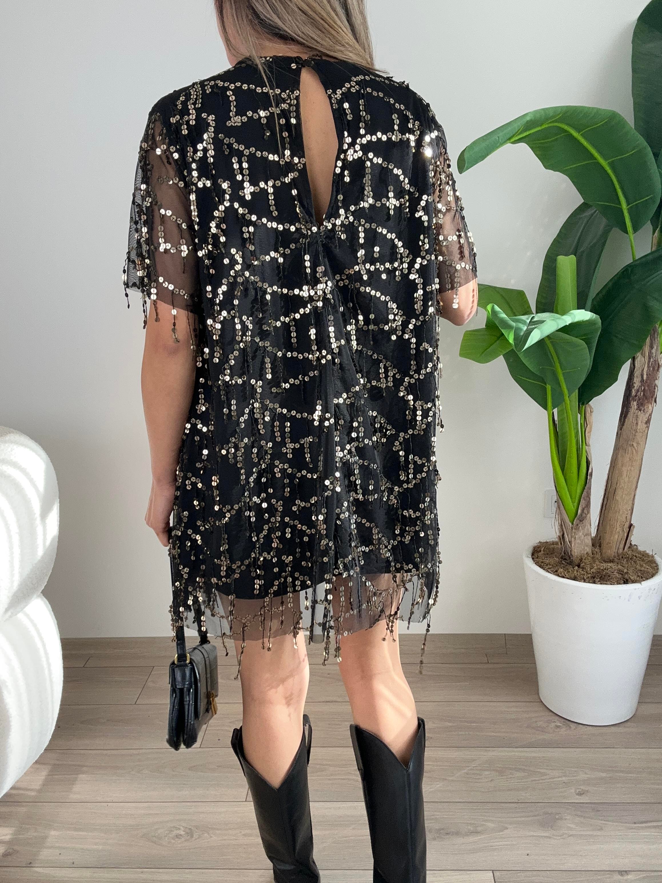 Pul Payet Siyah Elbise