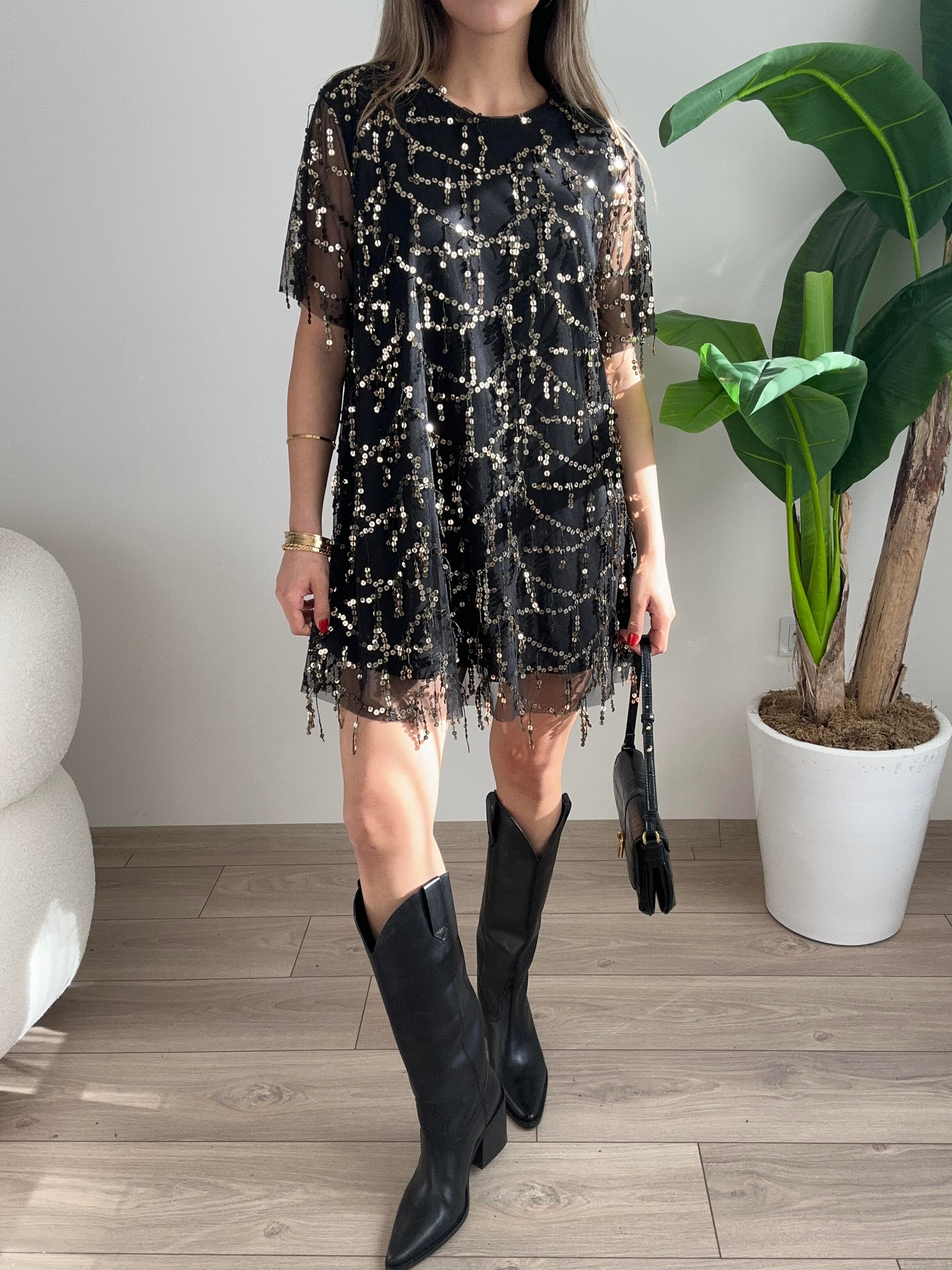 Pul Payet Siyah Elbise