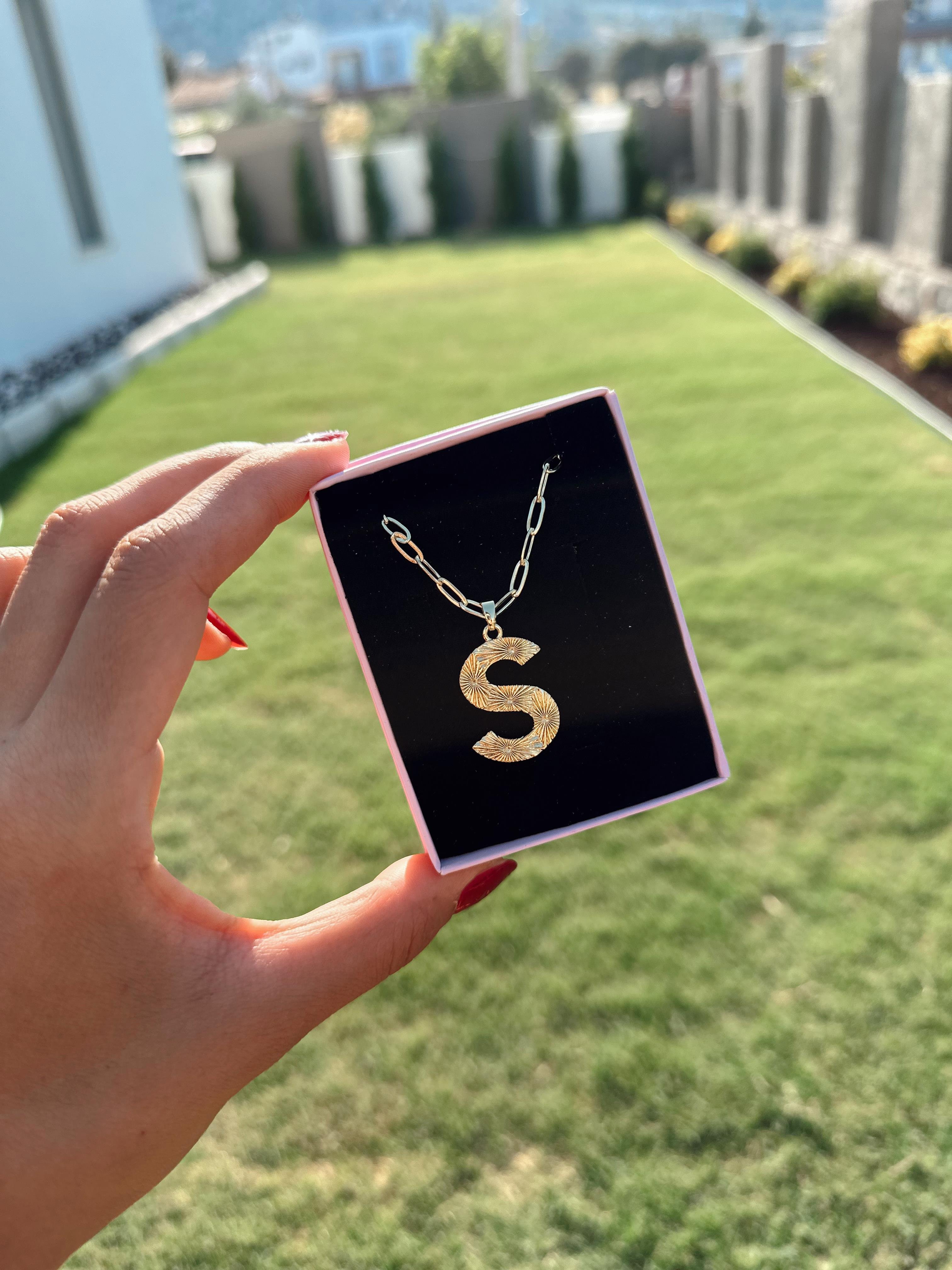 S Çelik Gold Harf Kolye