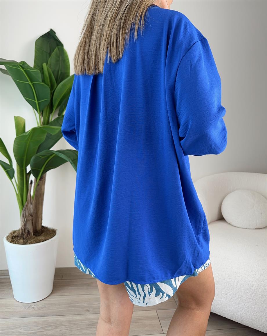 Saks Düşük Omuz Gömlek