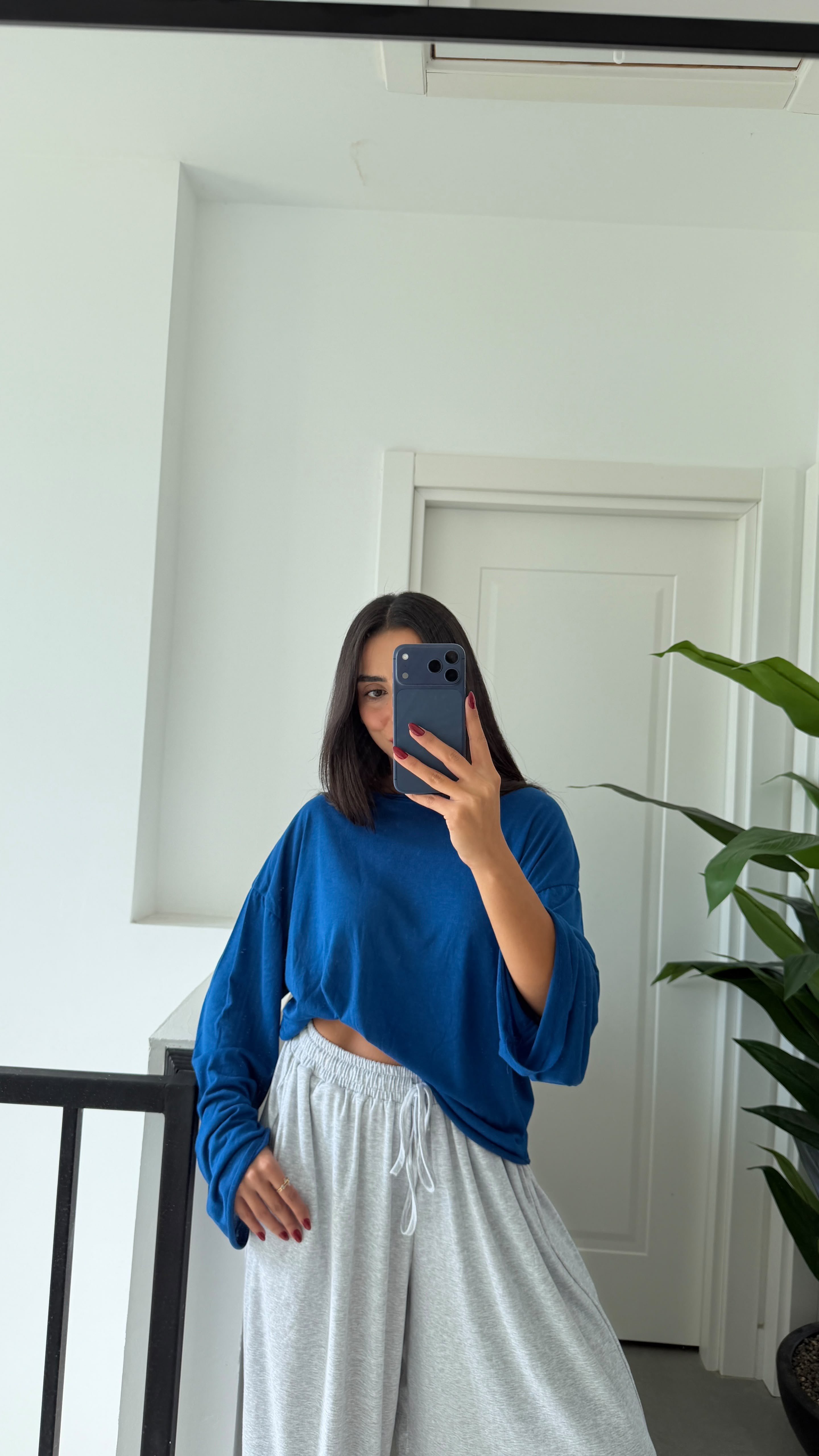 Saks Transparan Uzun Kollu Basic Tshirt