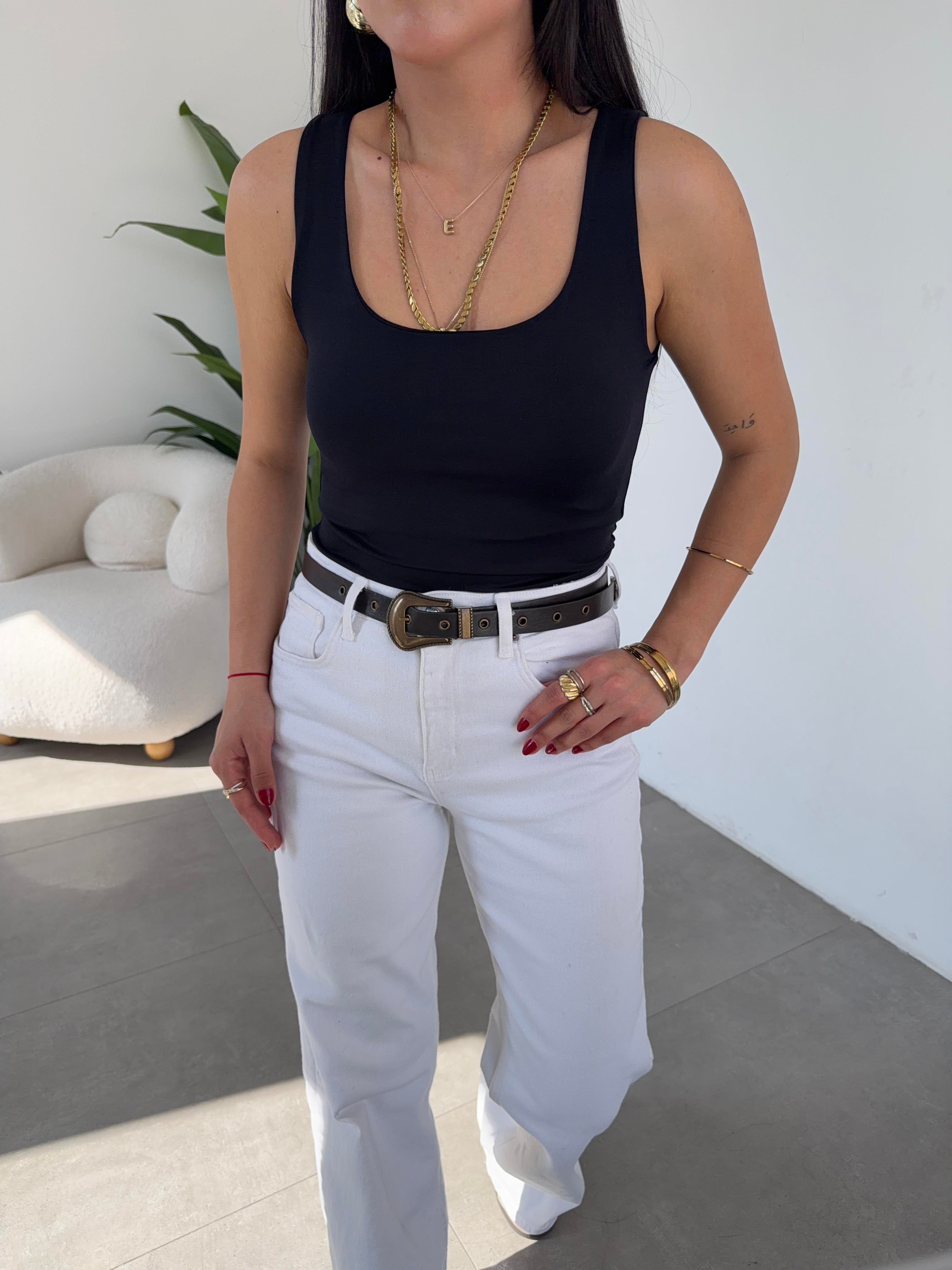 Sandy Siyah Kare Yaka Tulum Atlet