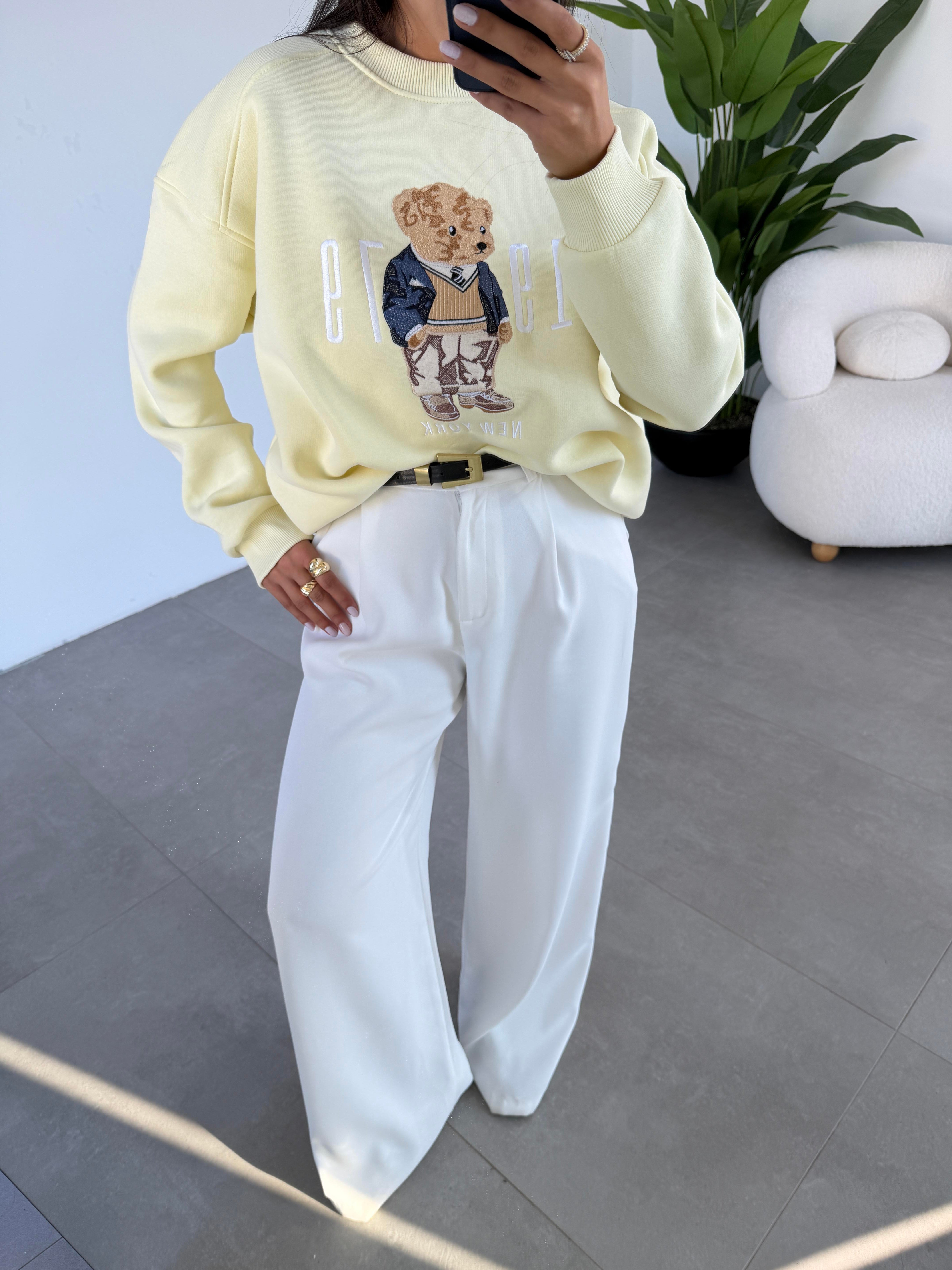 Sarı Ayıcık Desenli Sweatshirt