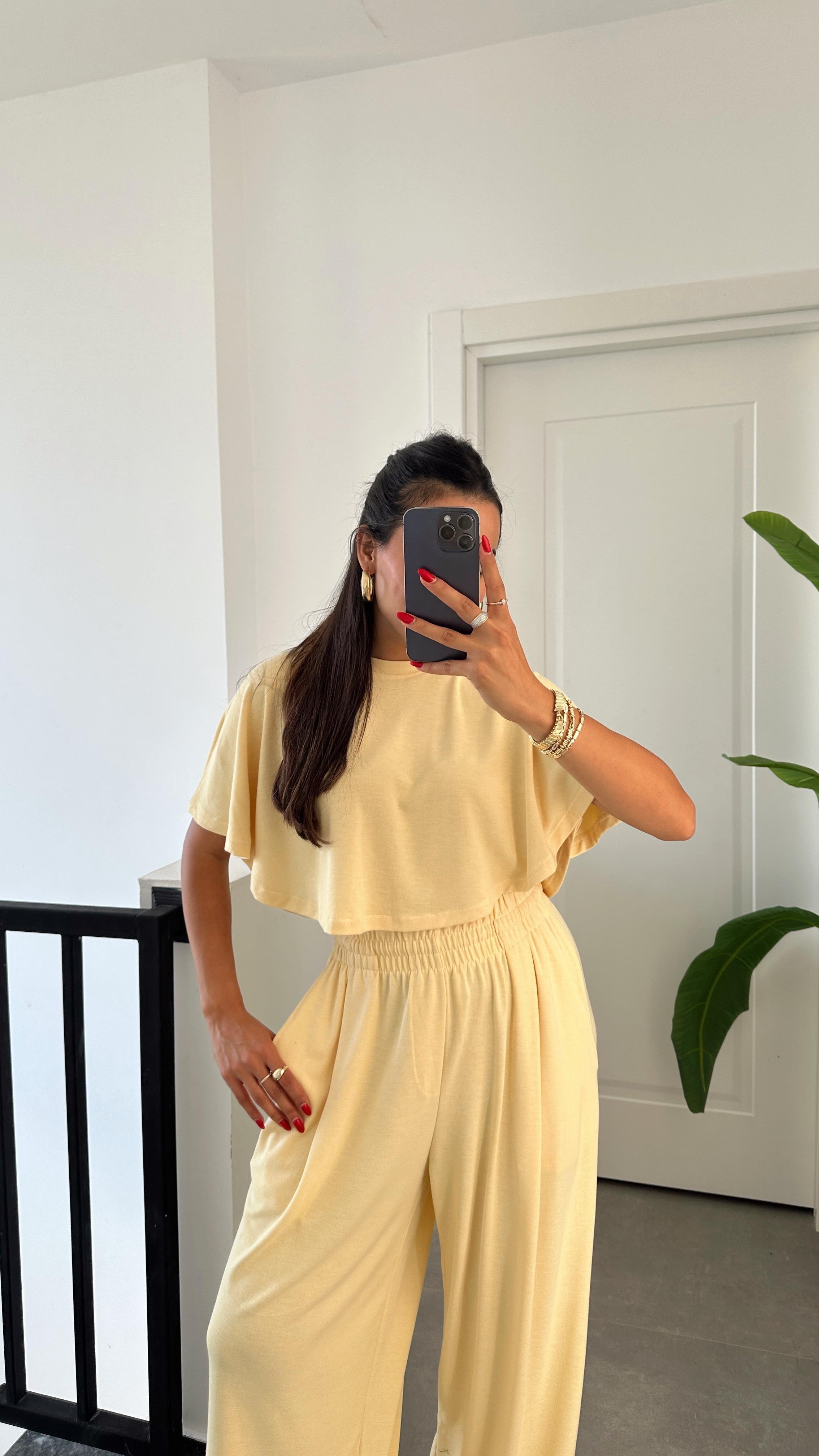 Sarı Crop Panço Bluz