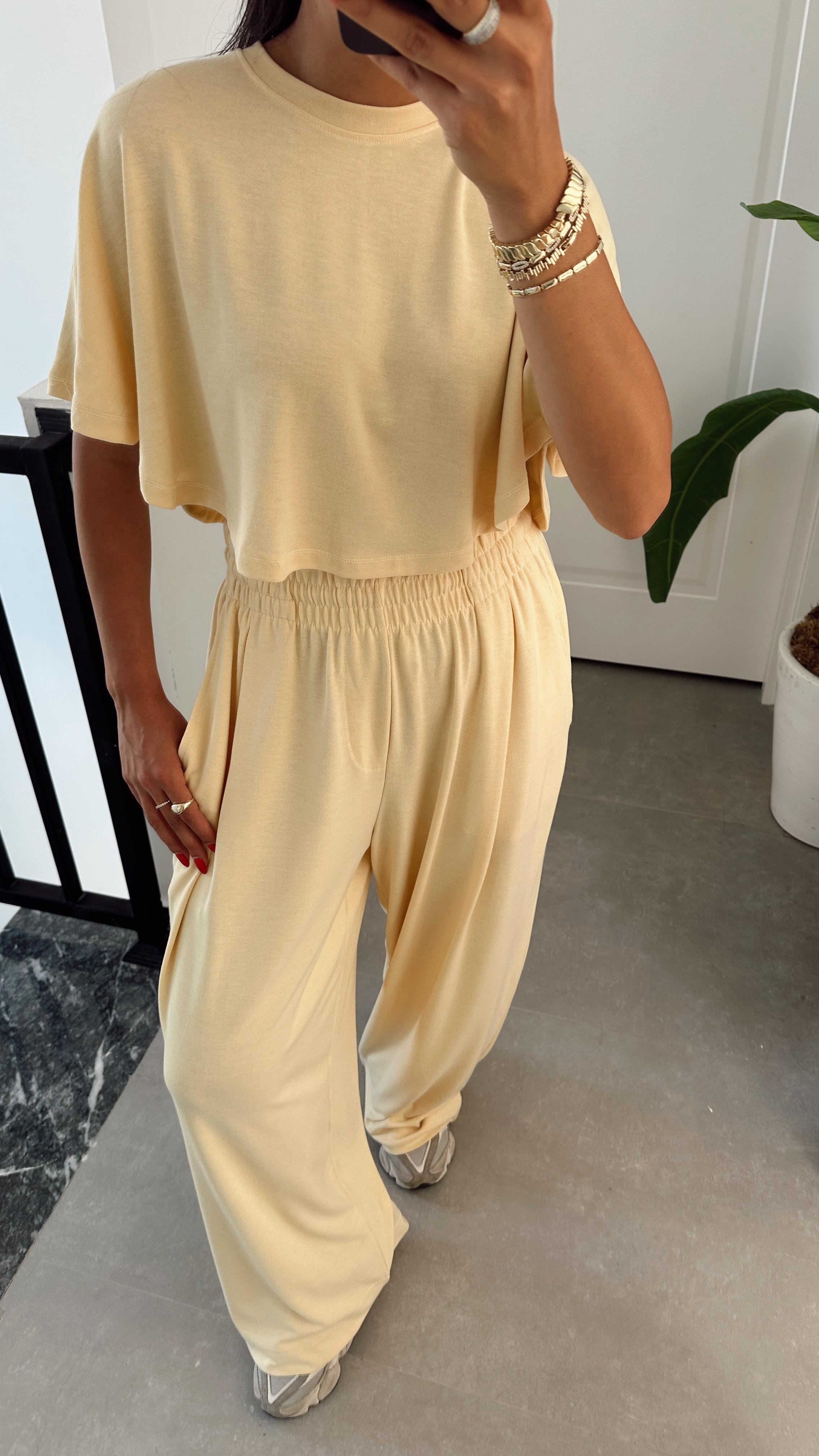 Sarı Crop Panço Bluz