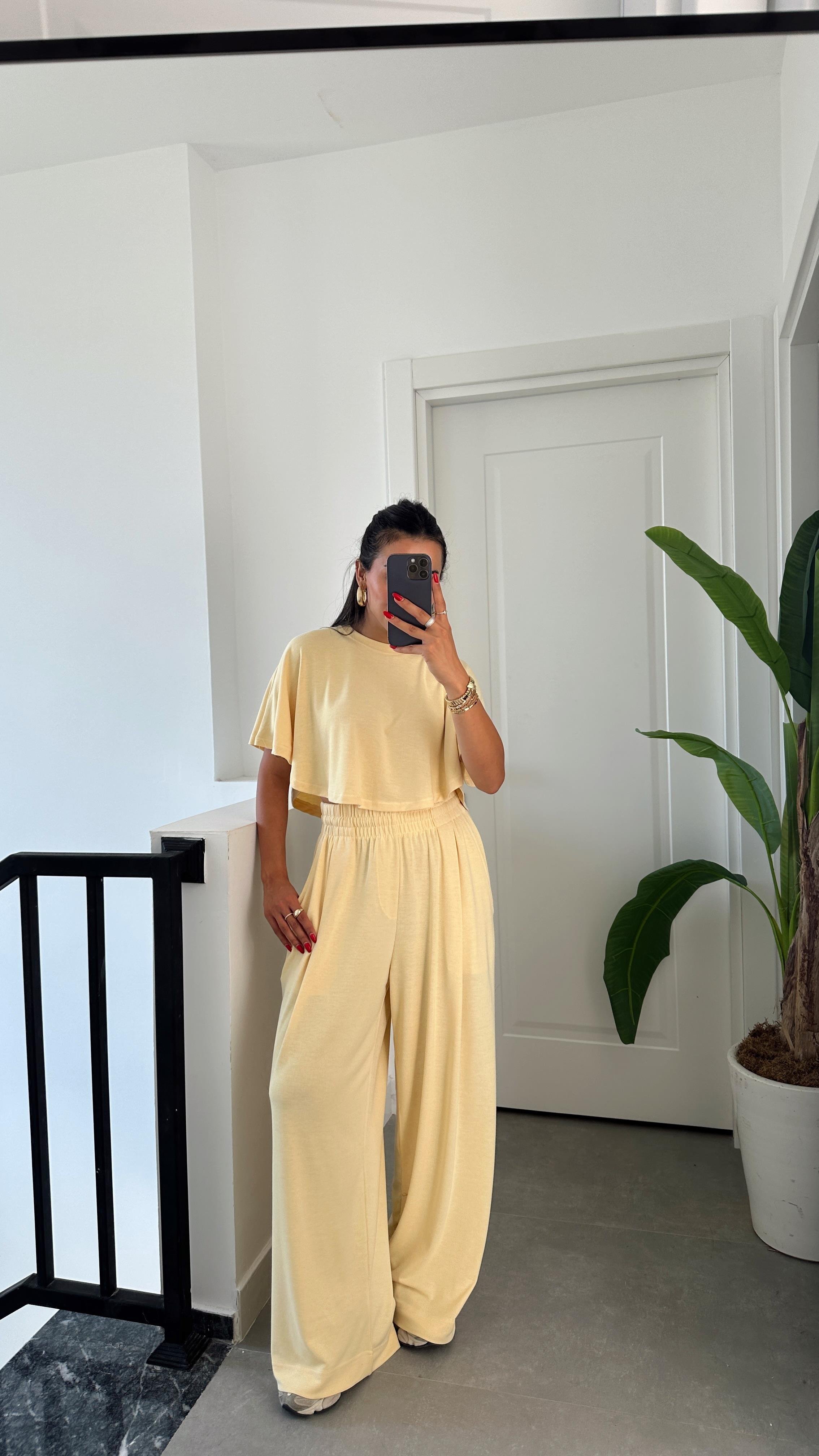 Sarı Crop Panço Bluz