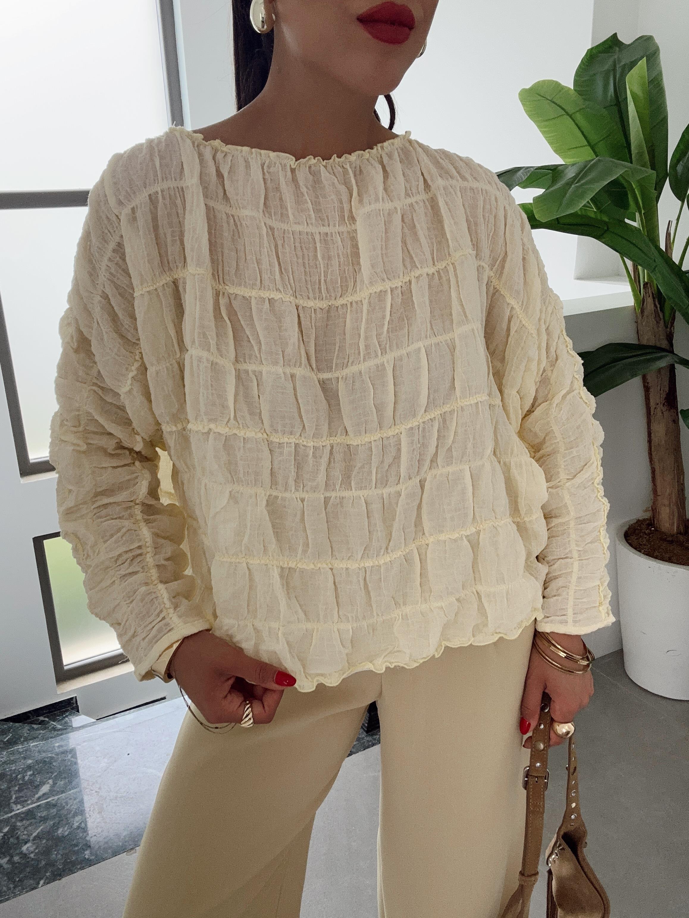 Sarı Lastik Büzgü Gömlek