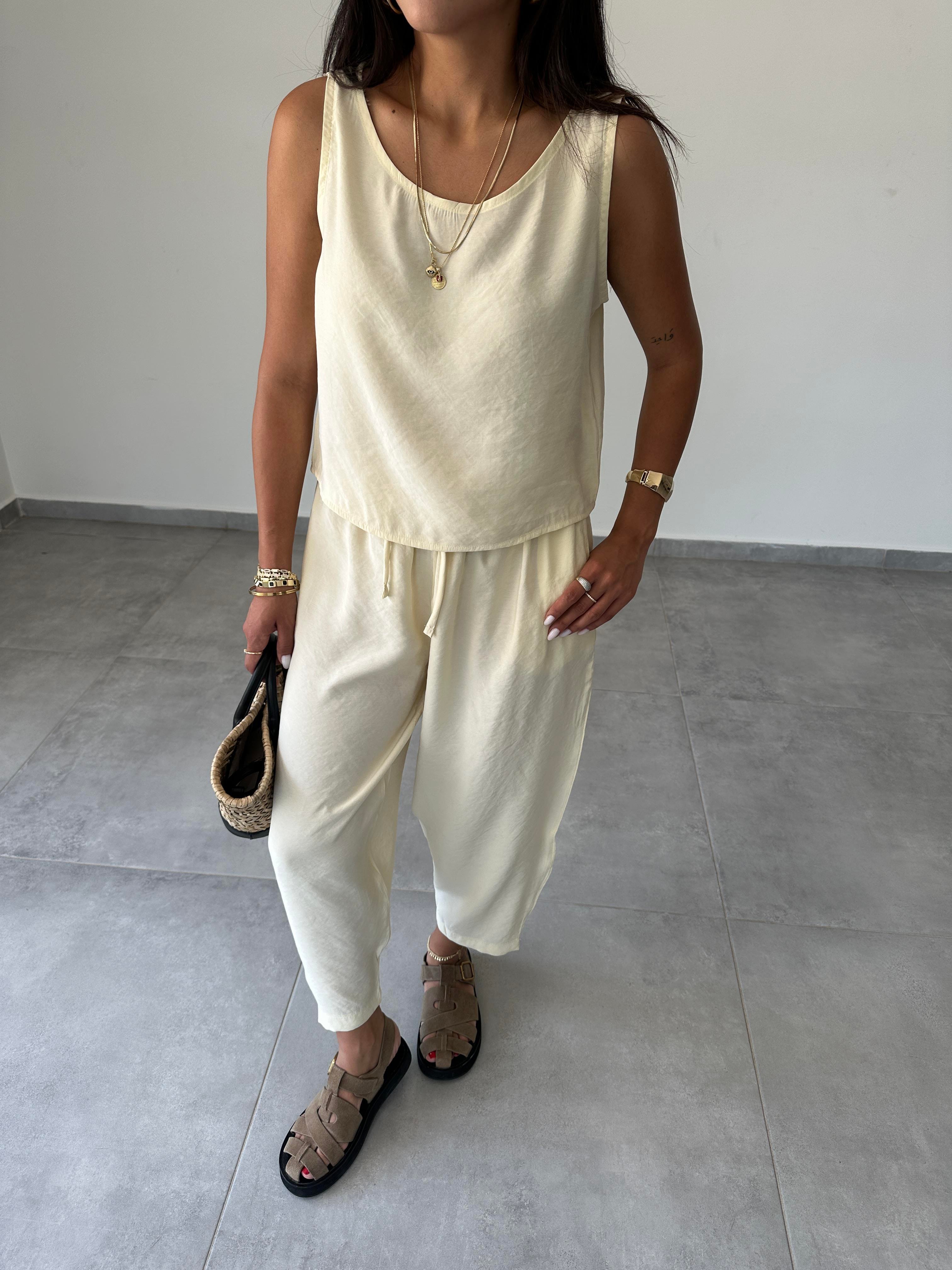 Sarı Modal Atlet Pantolon Takım
