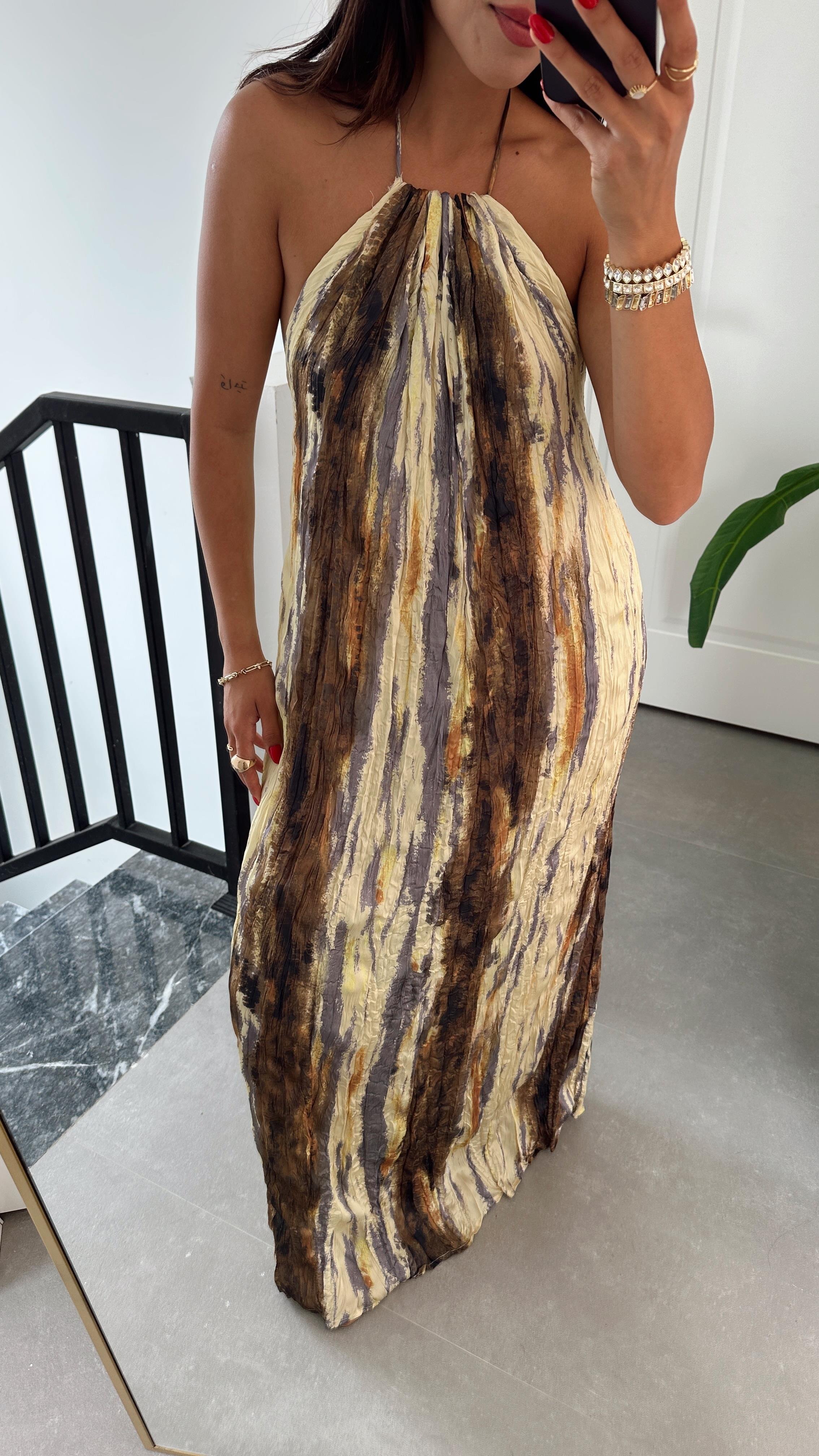 Sarı Sırtı Açık Elbise