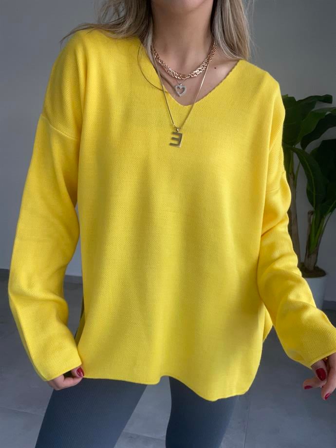 Sarı Triko V Yaka