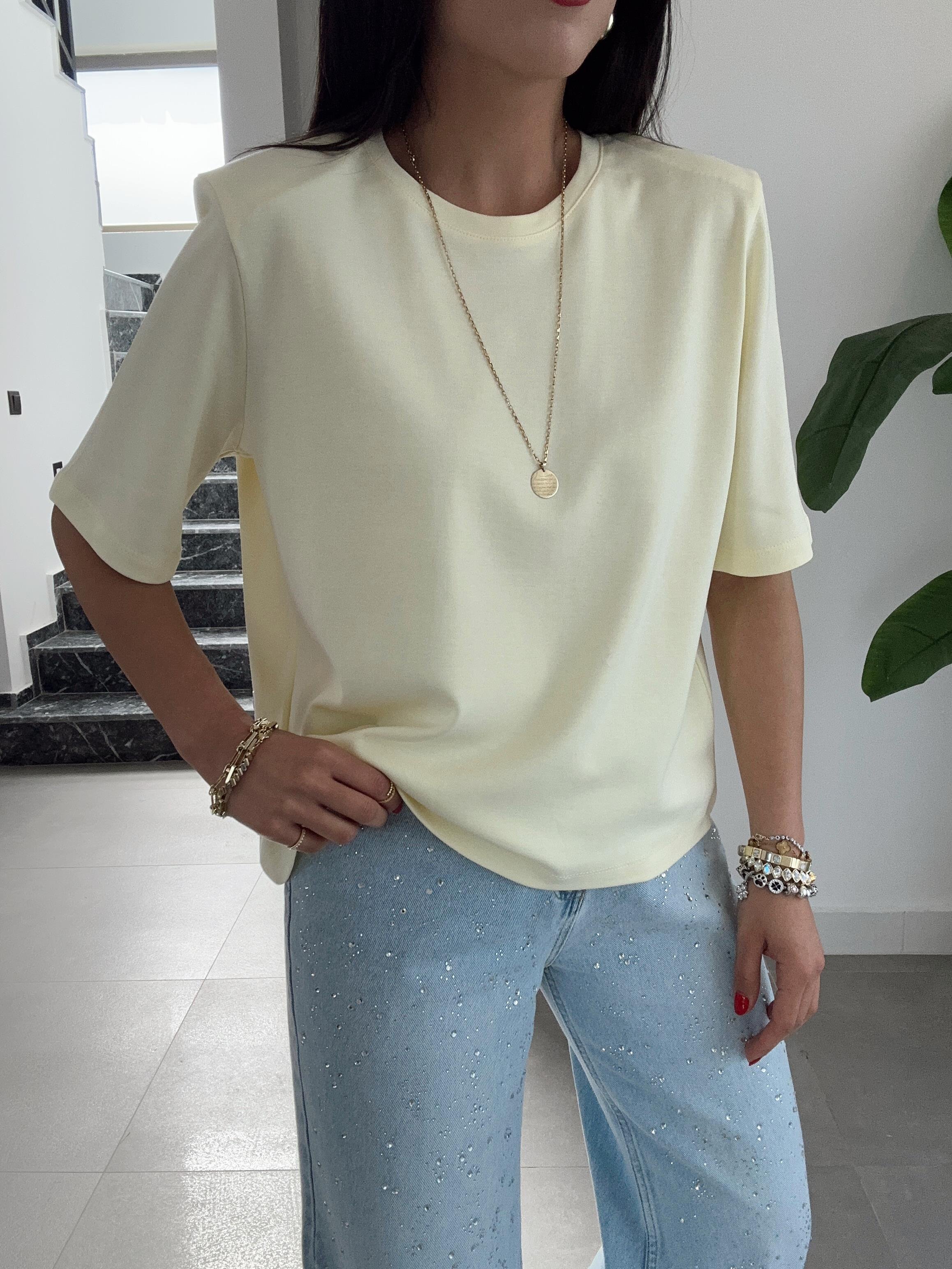 Sarı Vatkalı Basic Tişört