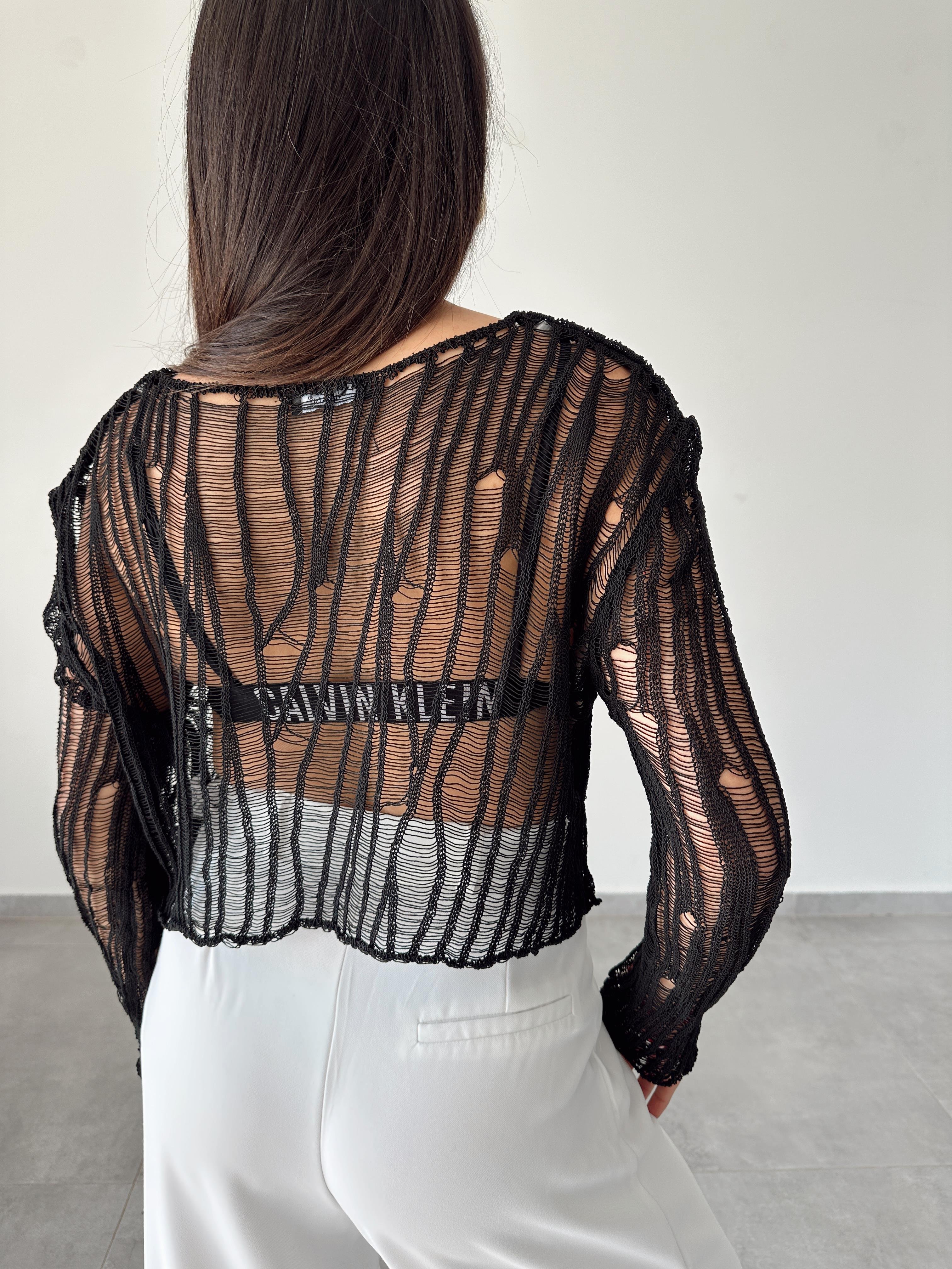 Siyah Ajurlu Triko Bluz