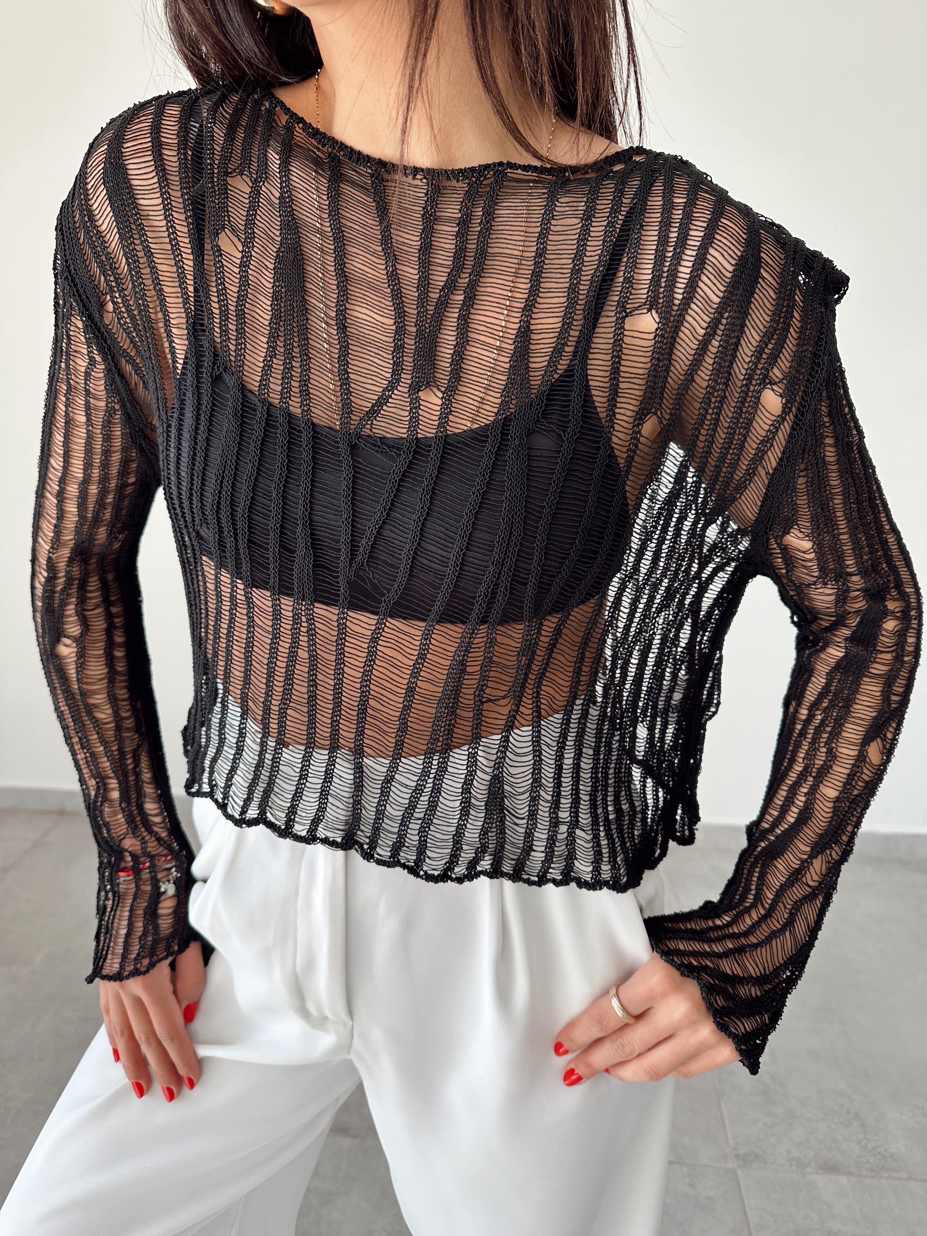 Siyah Ajurlu Triko Bluz