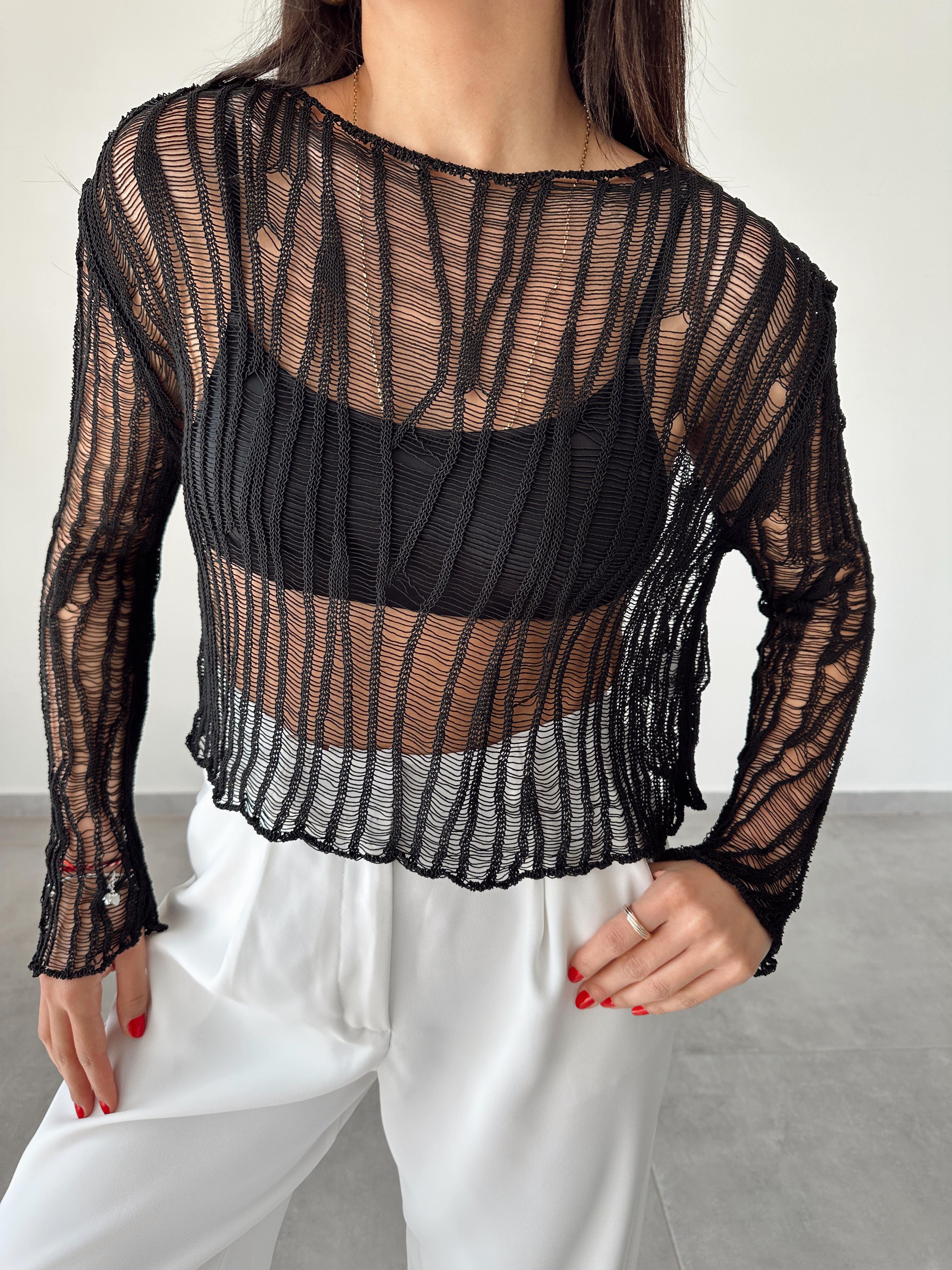 Siyah Ajurlu Triko Bluz