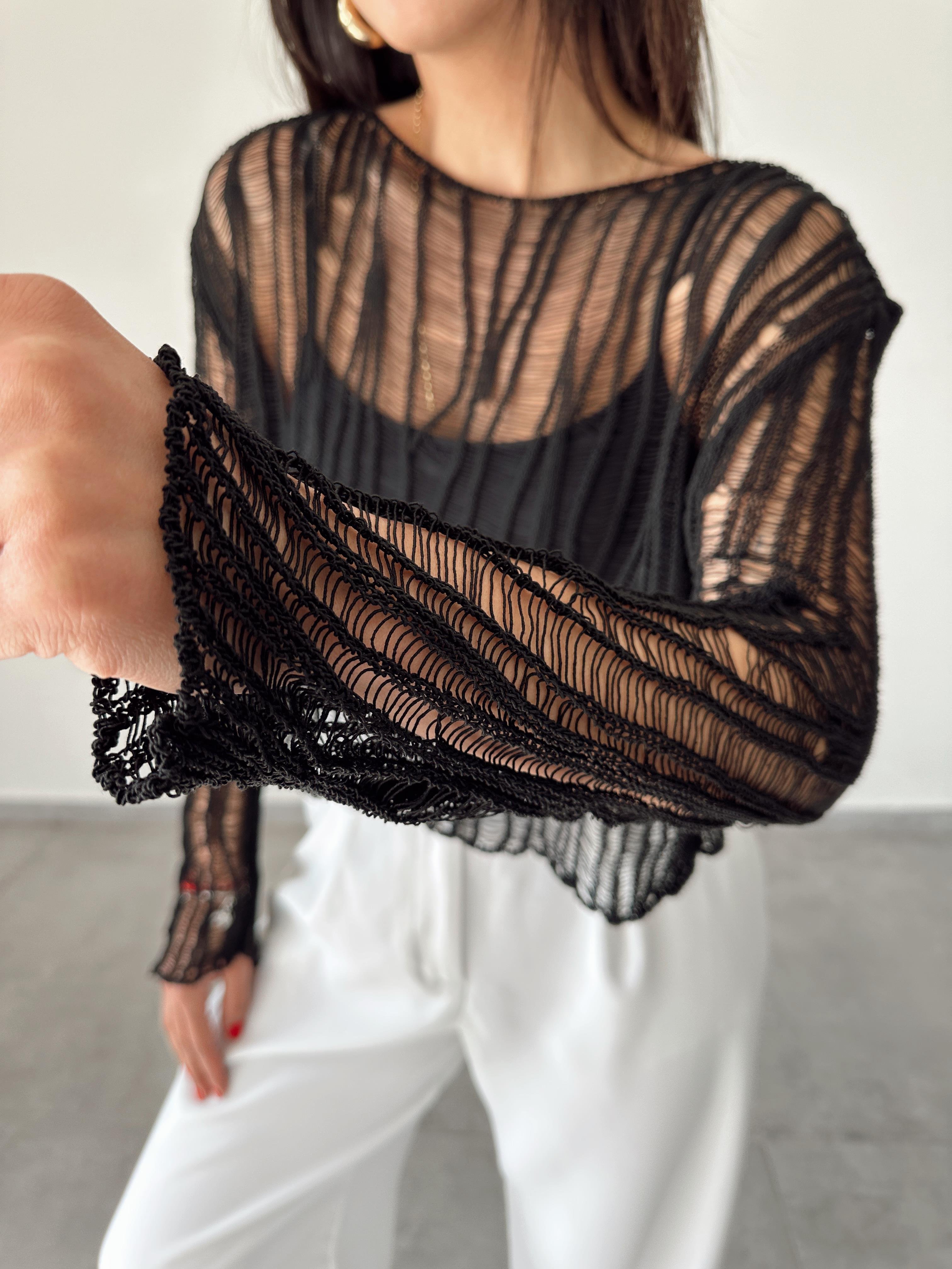 Siyah Ajurlu Triko Bluz