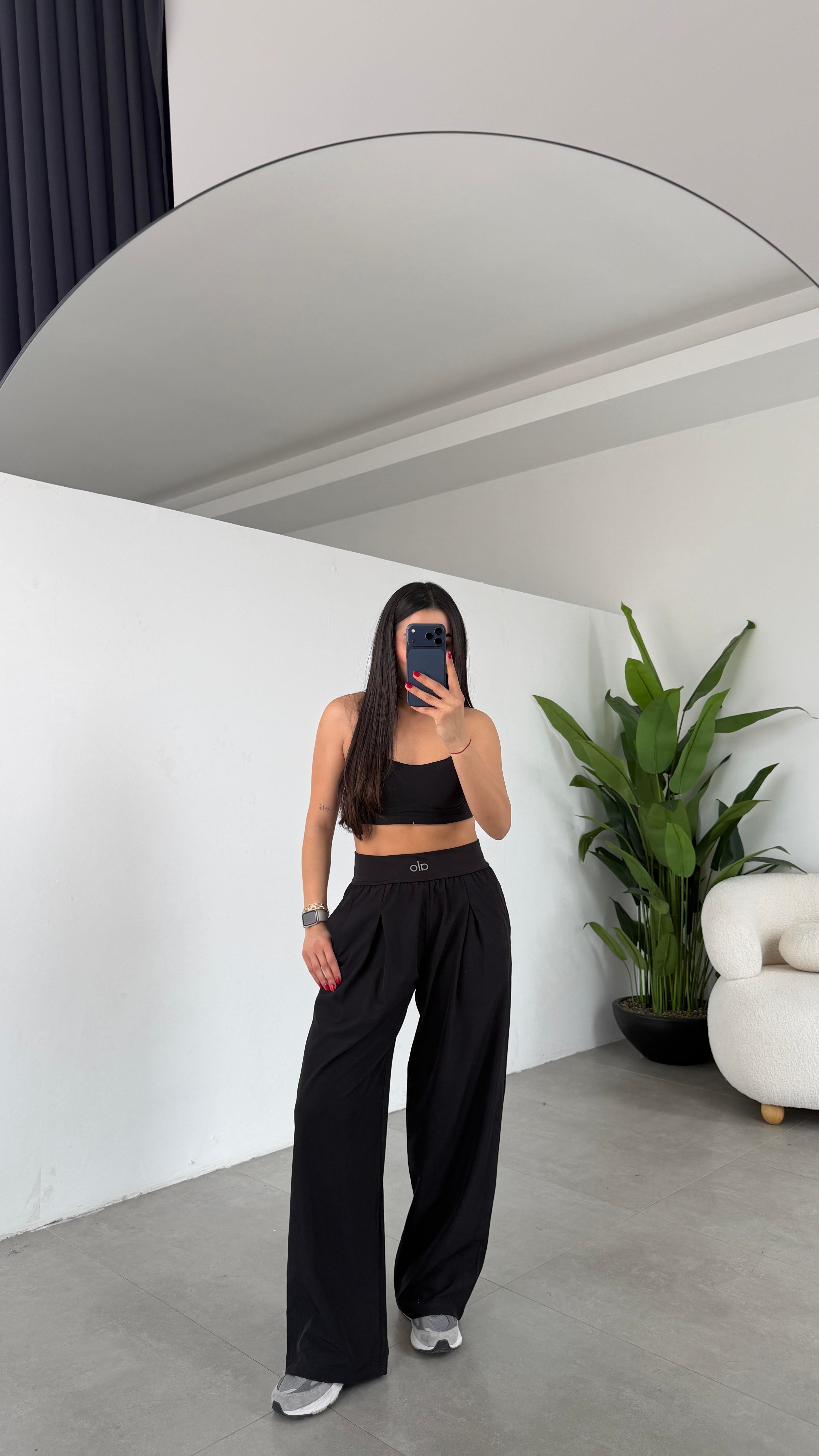 Siyah Ao Kalın Kemer Pantolon