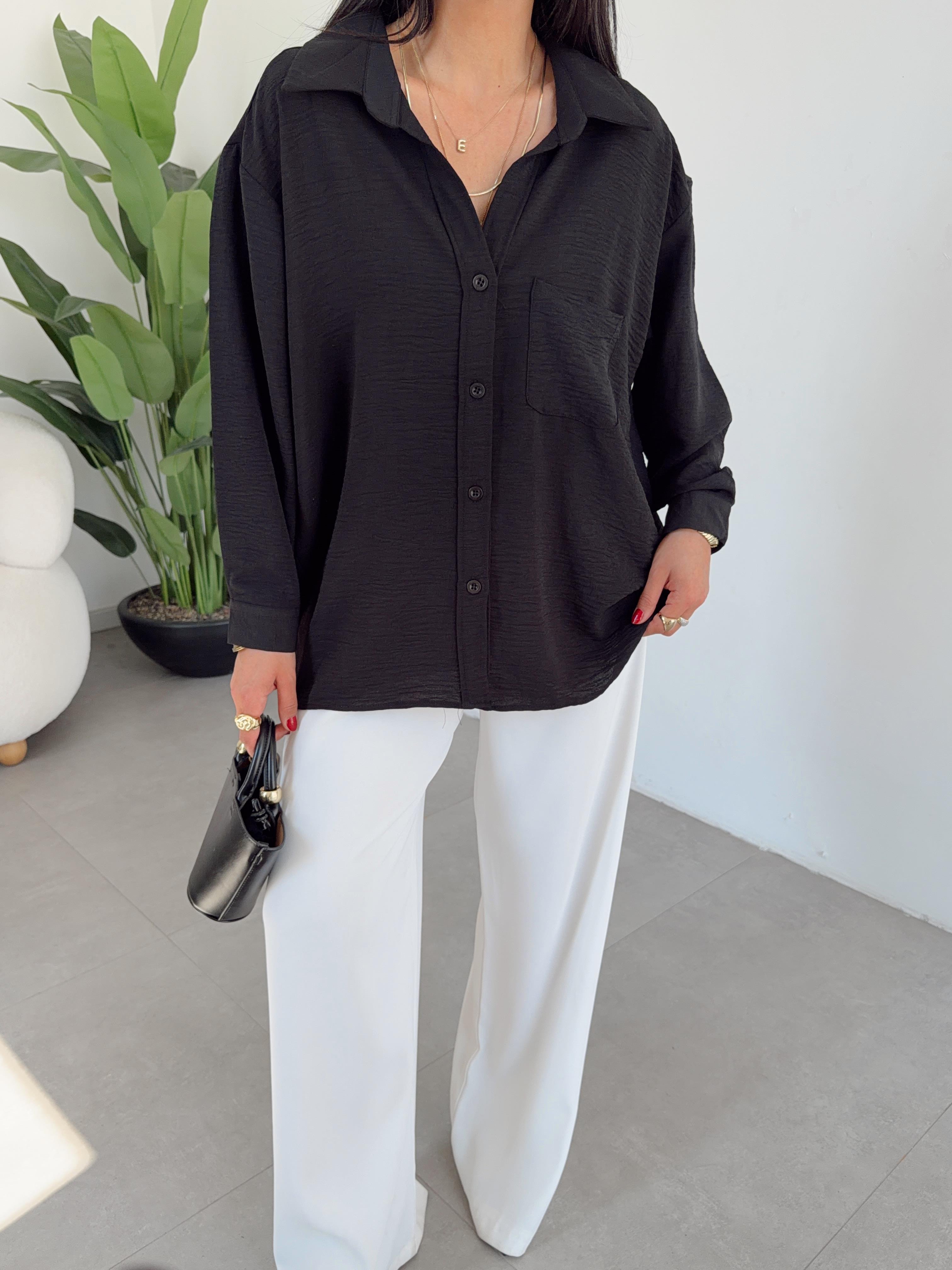 Siyah Ayrobin Cepli Oversize Gömlek