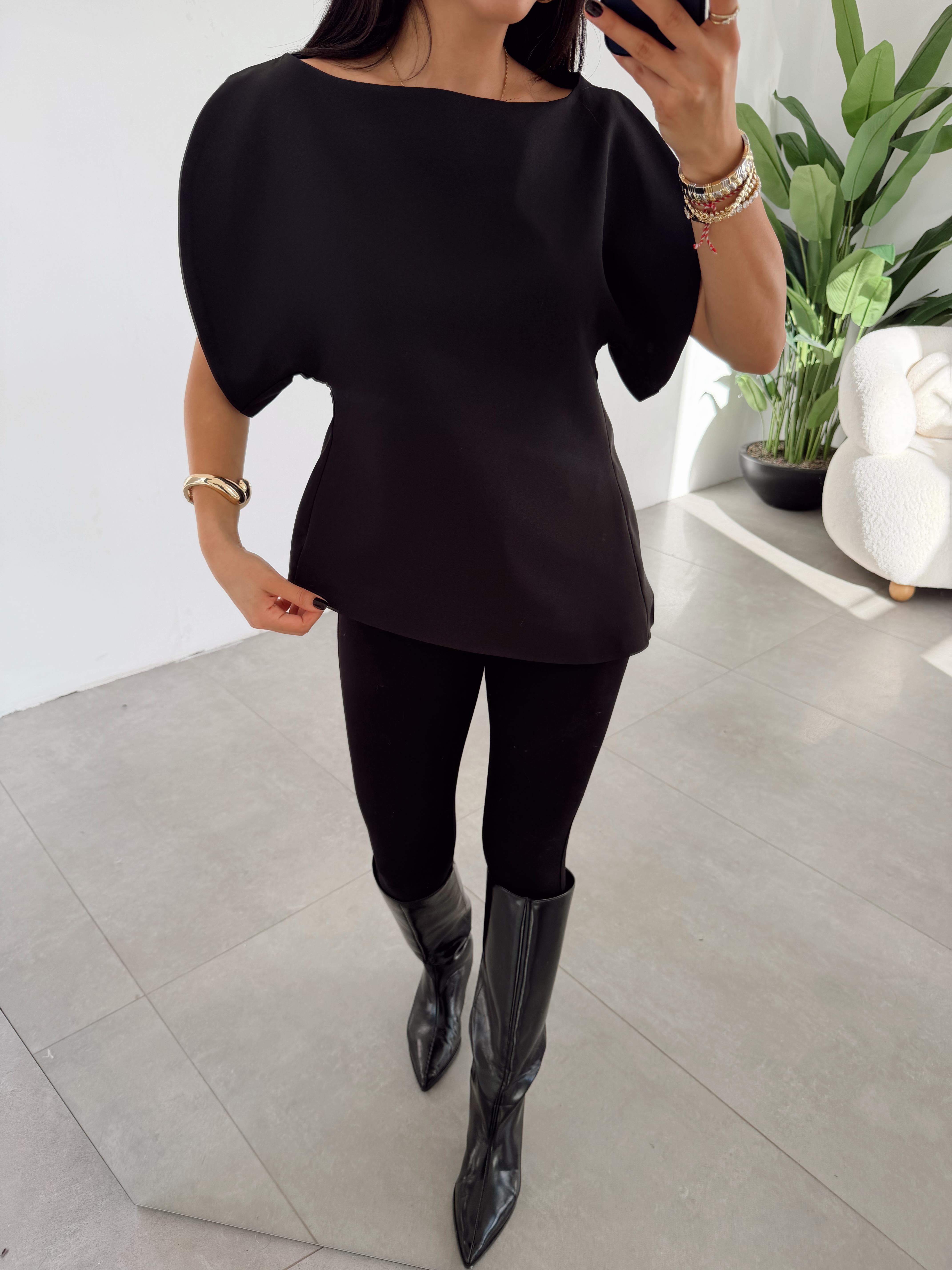 Siyah Balon Kol Bluz
