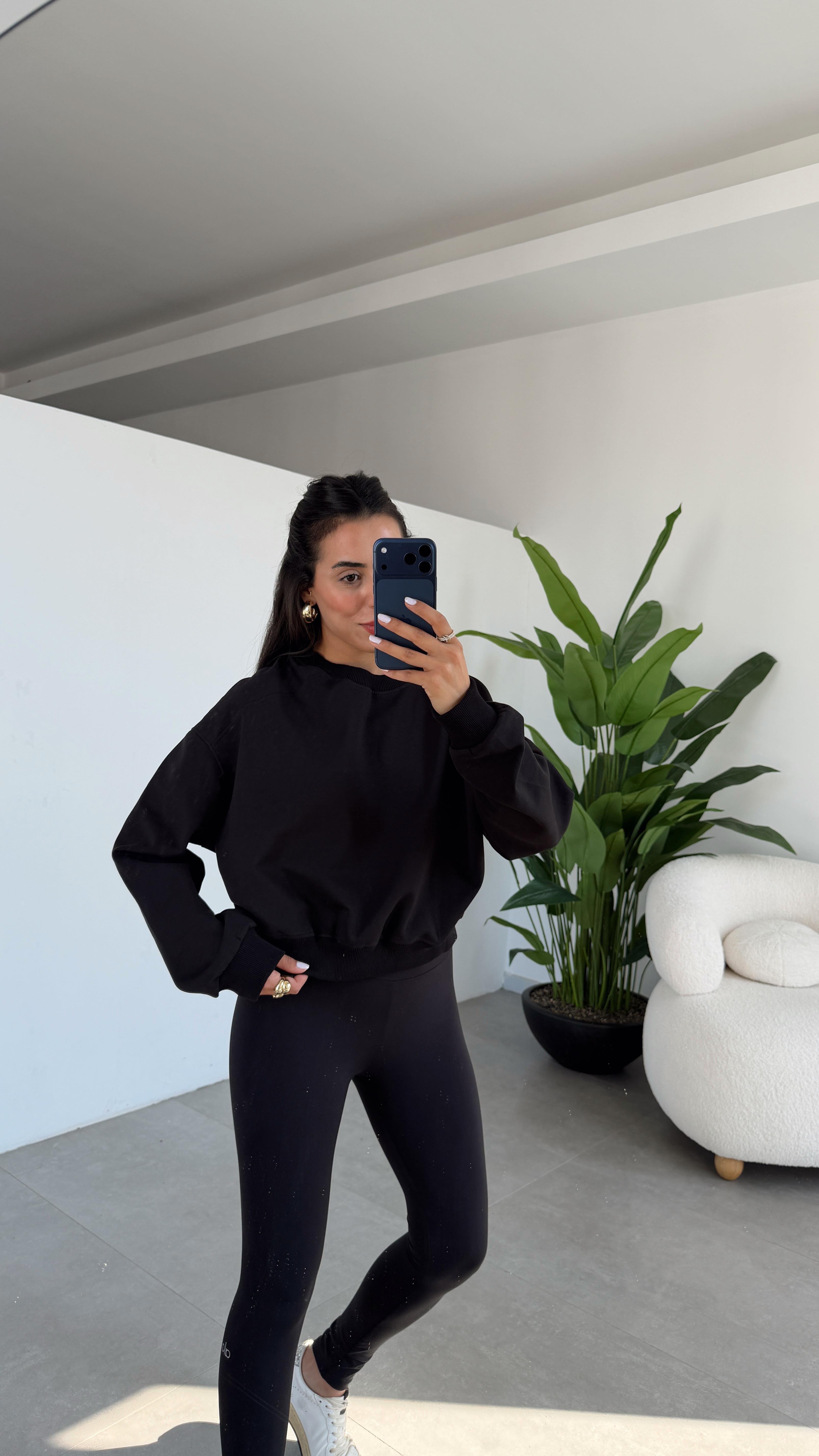 Siyah Bisiklet Yaka Sweat