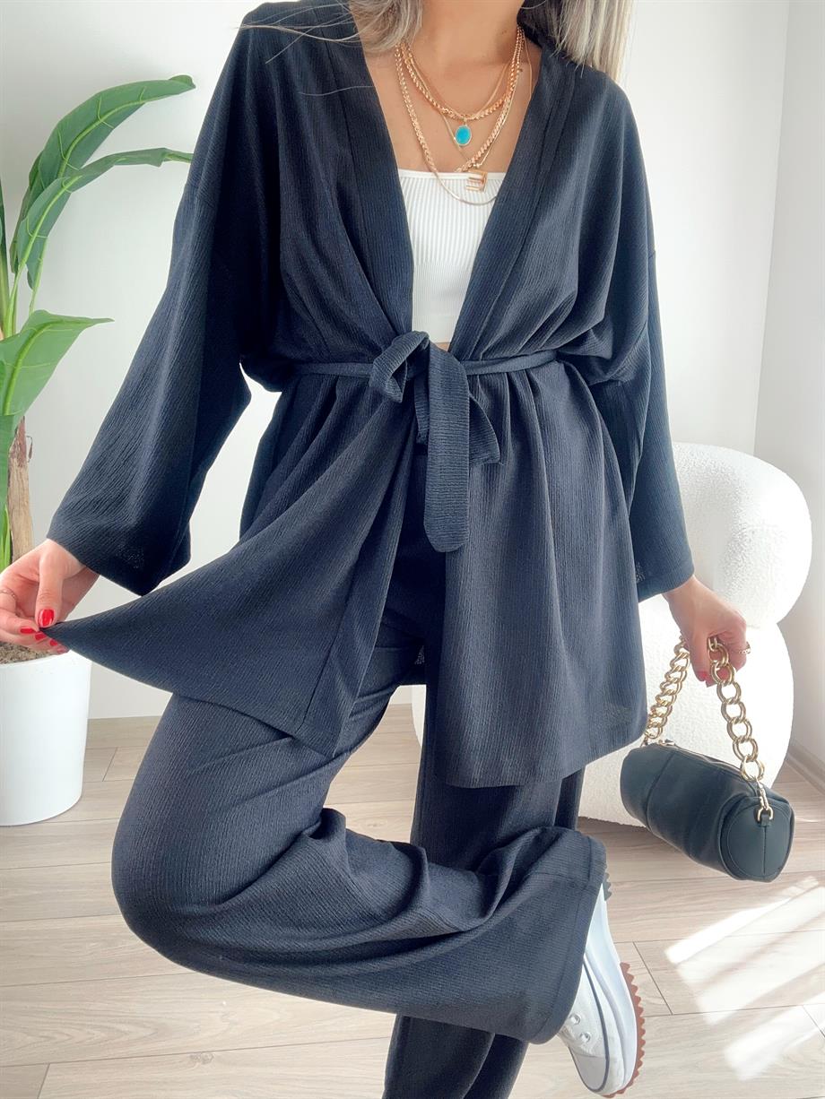 Siyah Bürümcük Kimono Takım