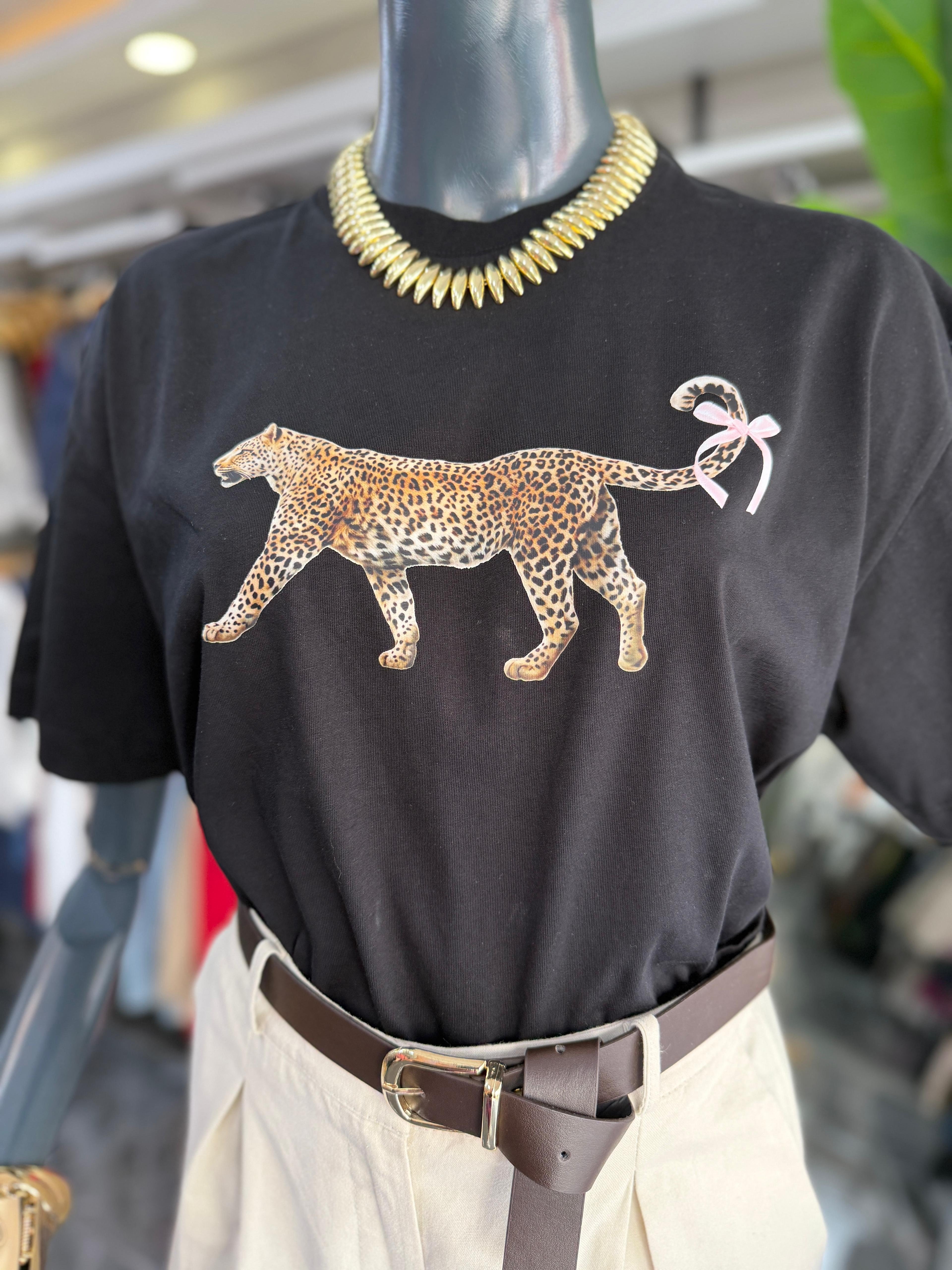 Siyah Çita Baskı Tshirt
