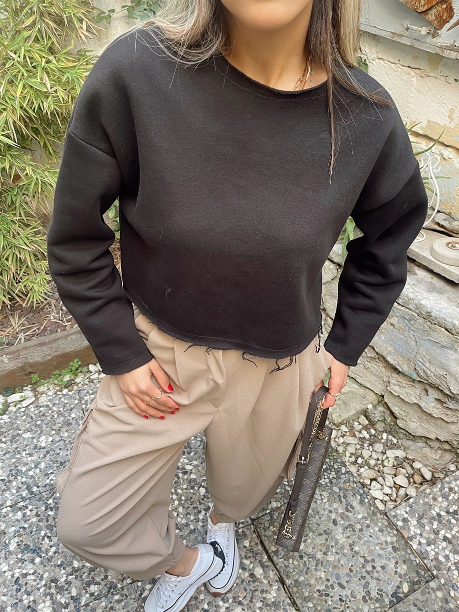 Siyah Crop Sweat