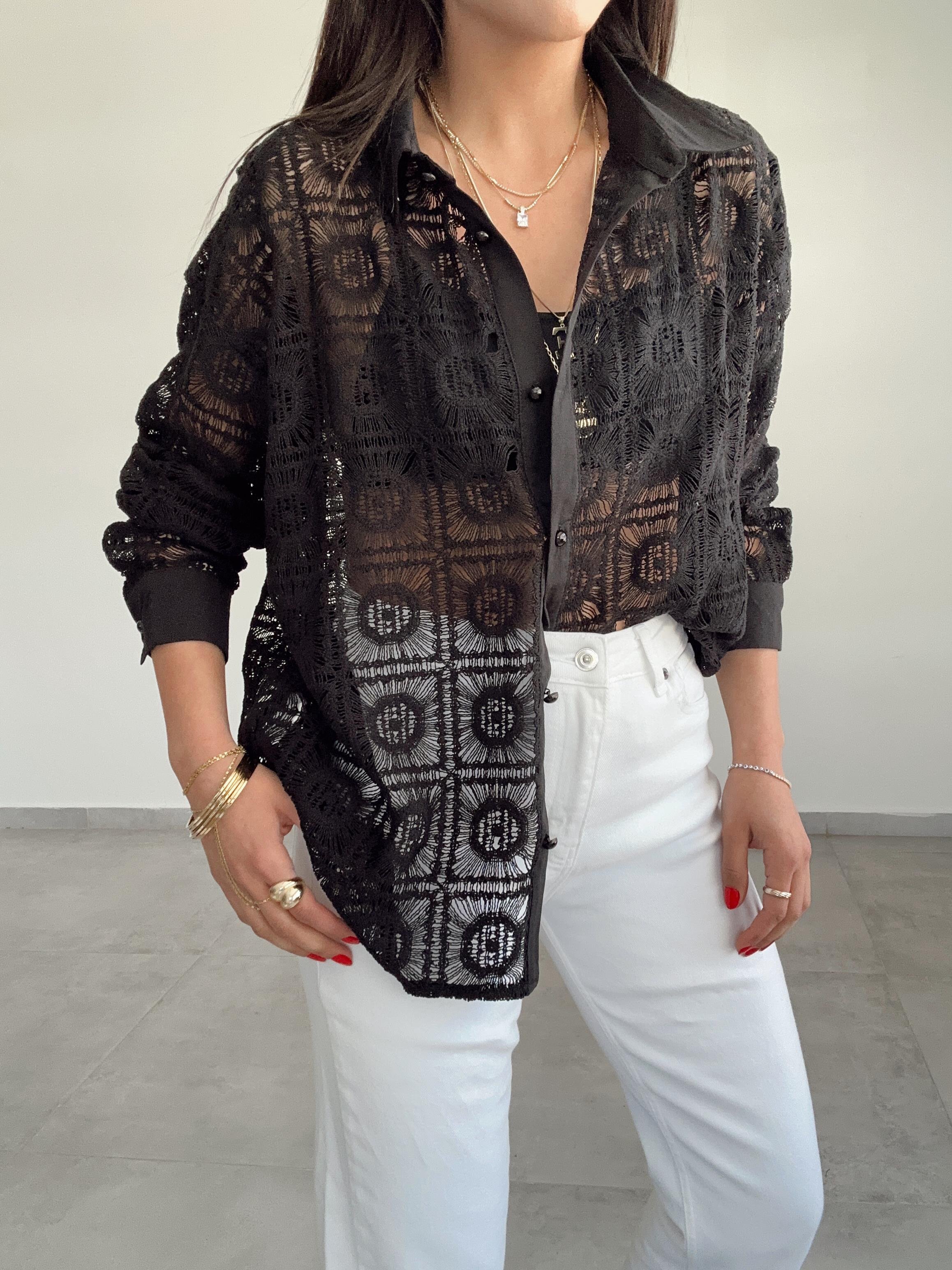 Siyah Dantel Gömlek