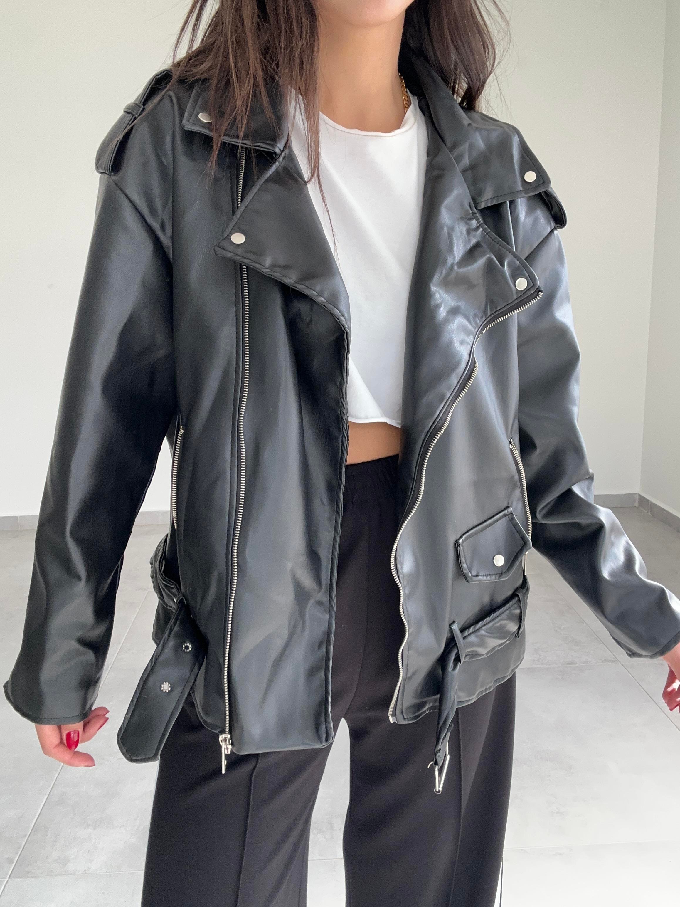 Siyah Deri Oversize Ceket