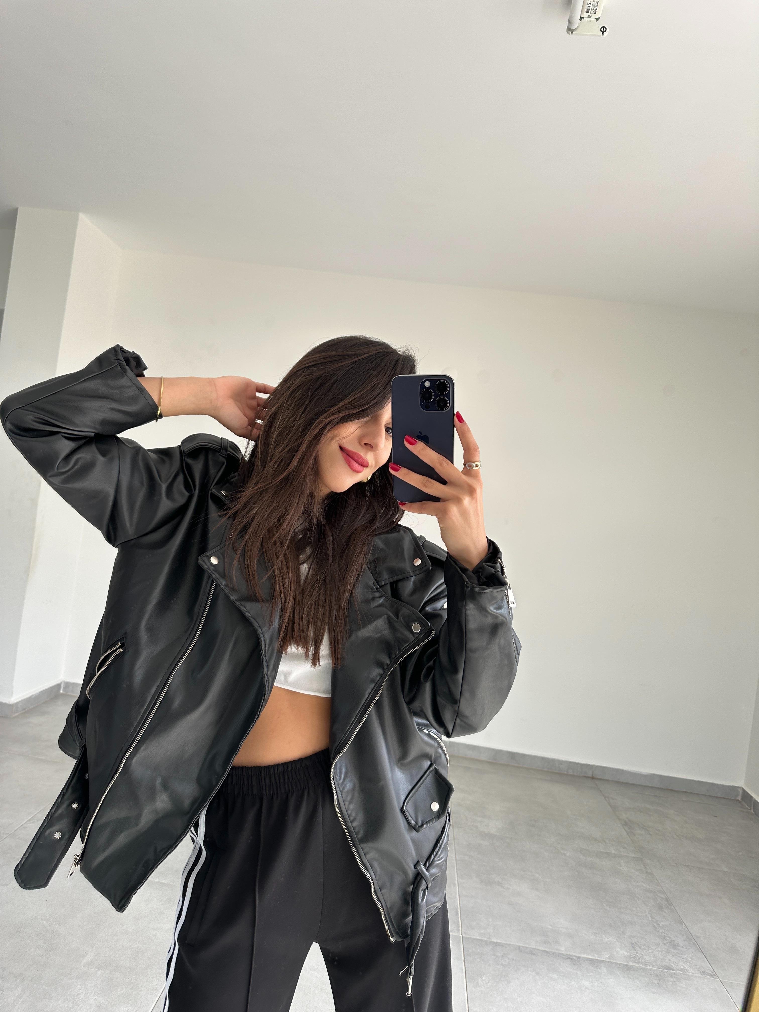 Siyah Deri Oversize Ceket