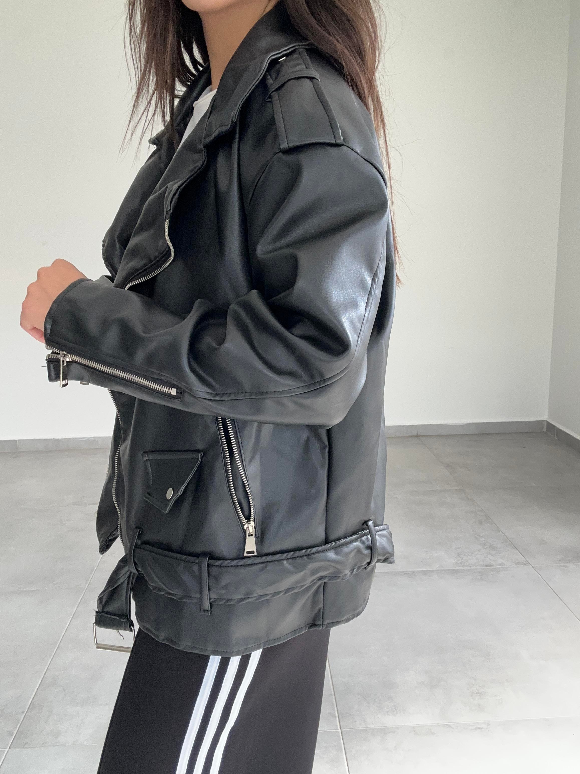 Siyah Deri Oversize Ceket