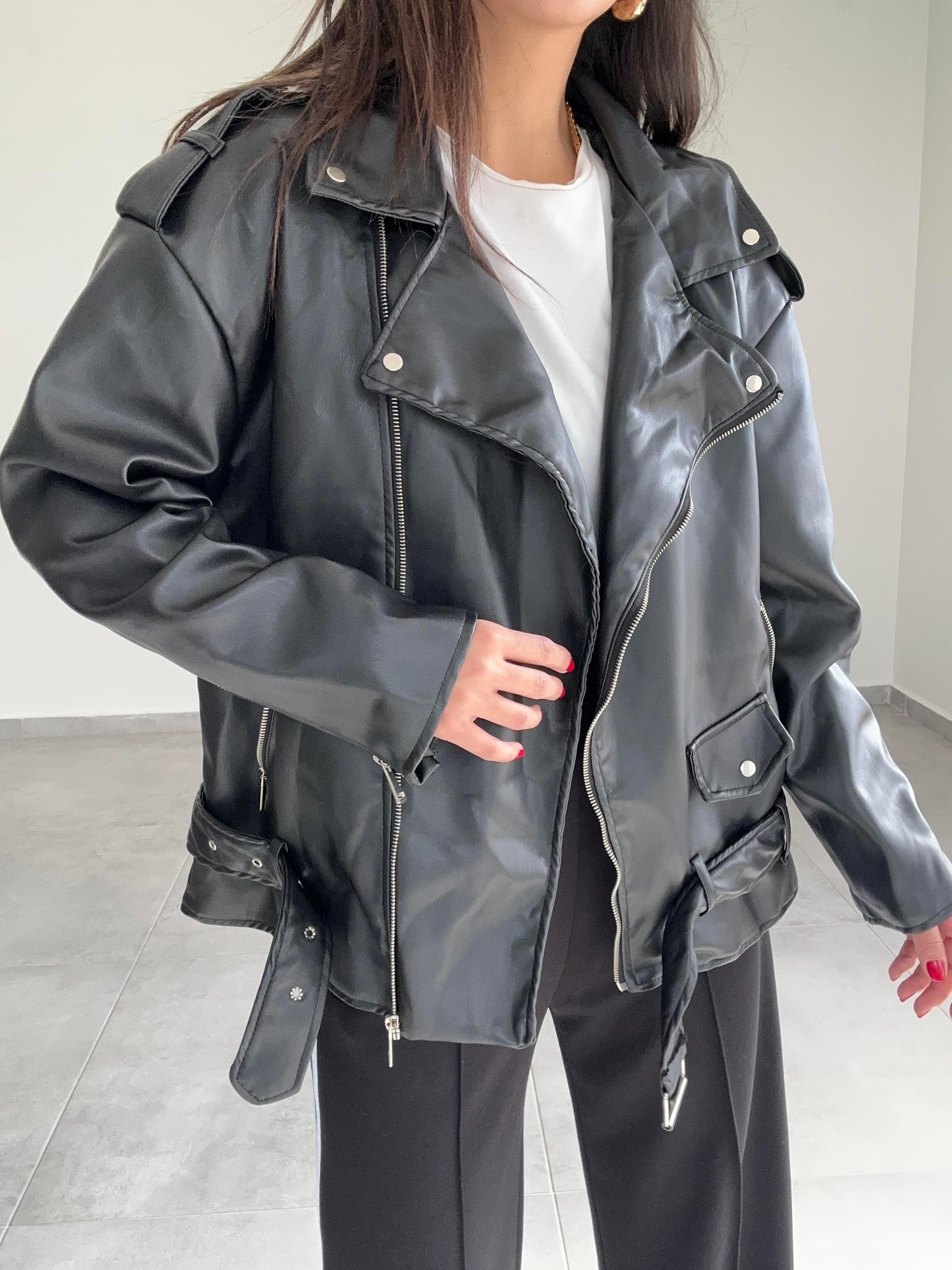 Siyah Deri Oversize Ceket
