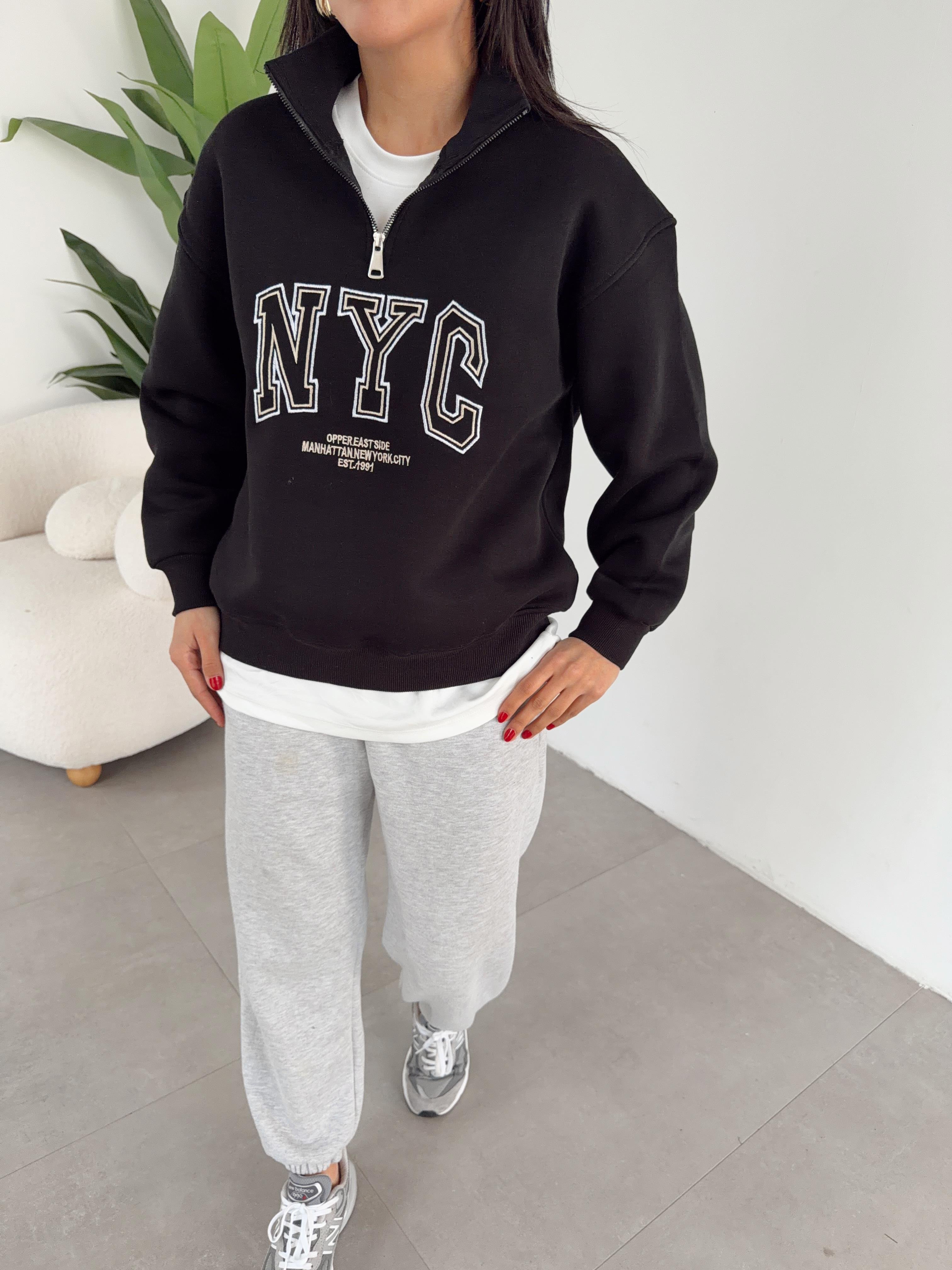Siyah Fermuarlı Sweat