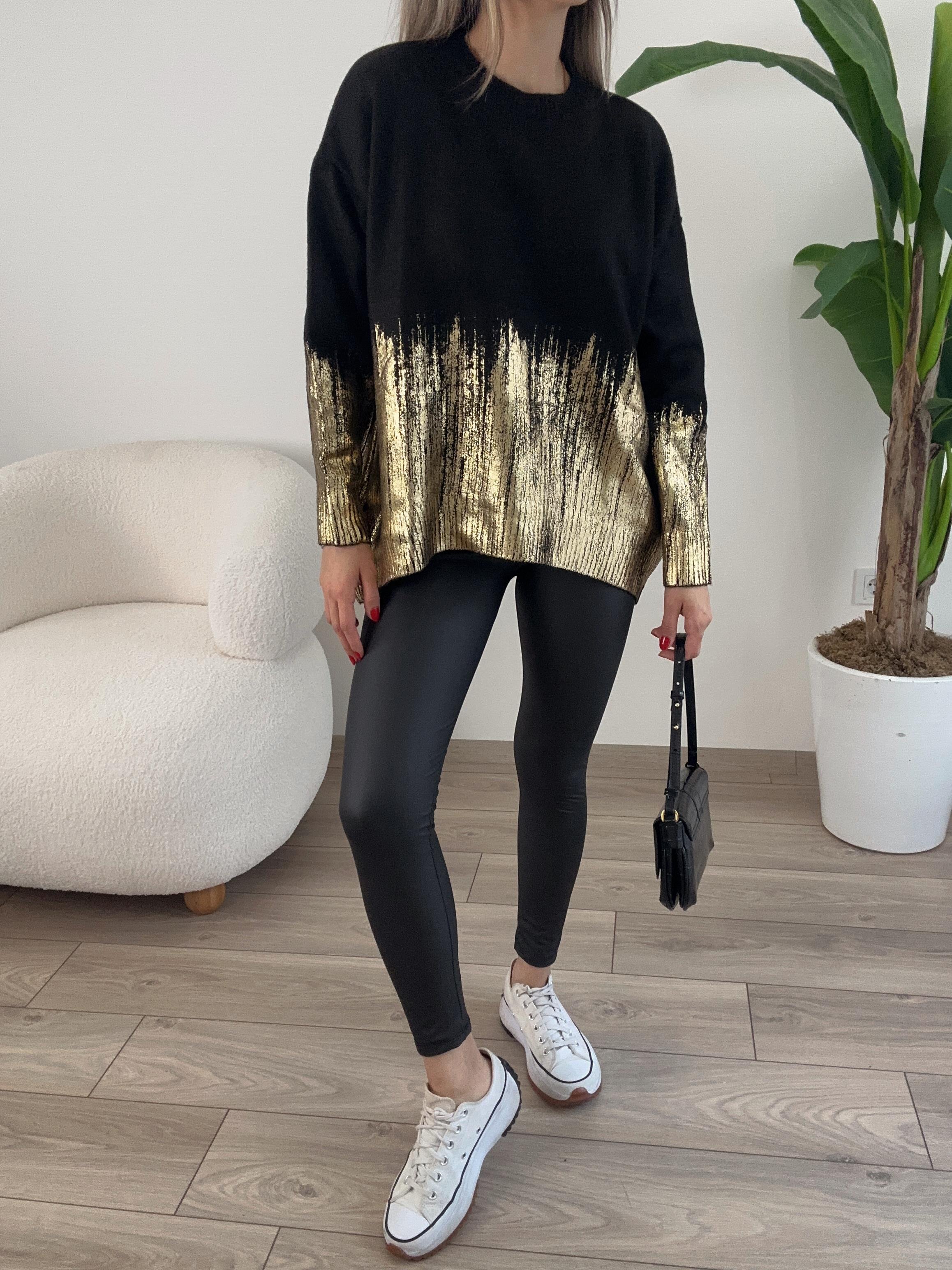 Siyah-Gold Varak Baskılı Kazak