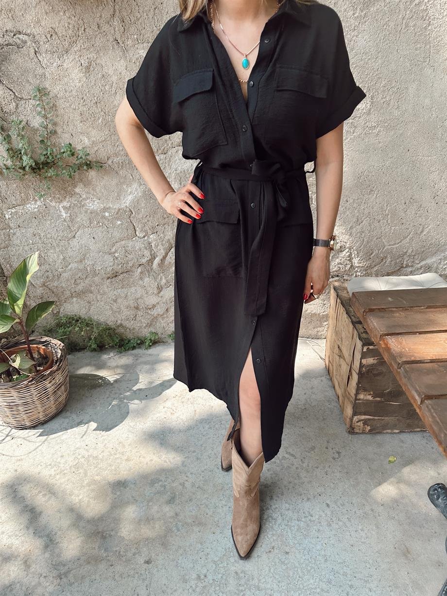 Siyah Gömlek Elbise