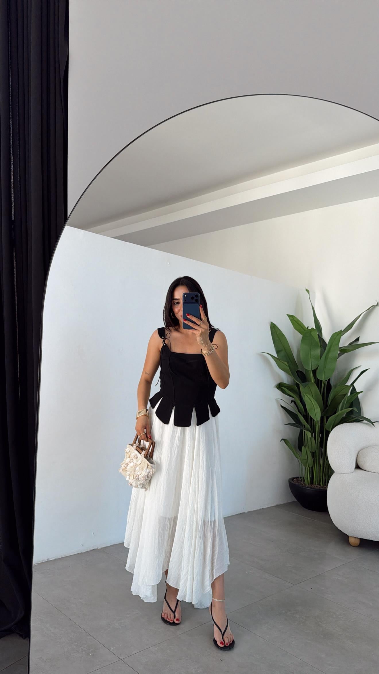 Siyah İp Detaylı  Korse Bluz