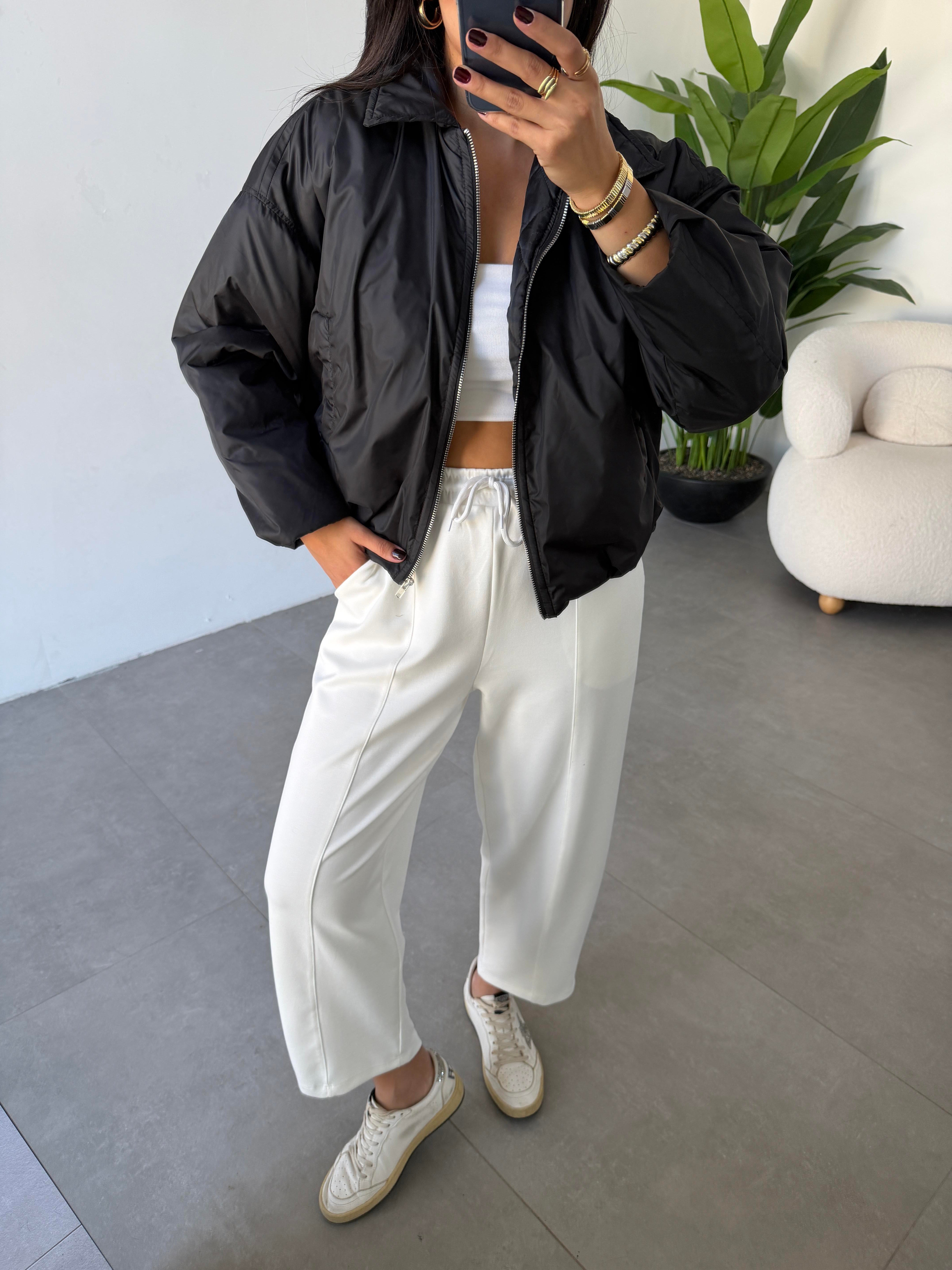 Siyah Kapitone Astarlı Bomber Mont