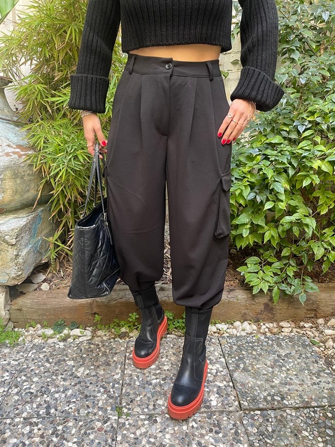 Siyah Kargo Cep  Pantolon