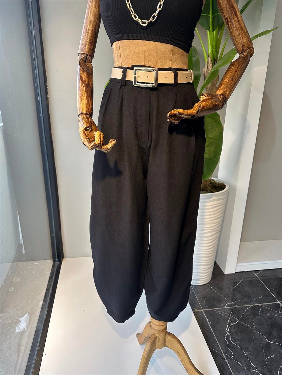 Siyah Keten Şalvar Pantolon