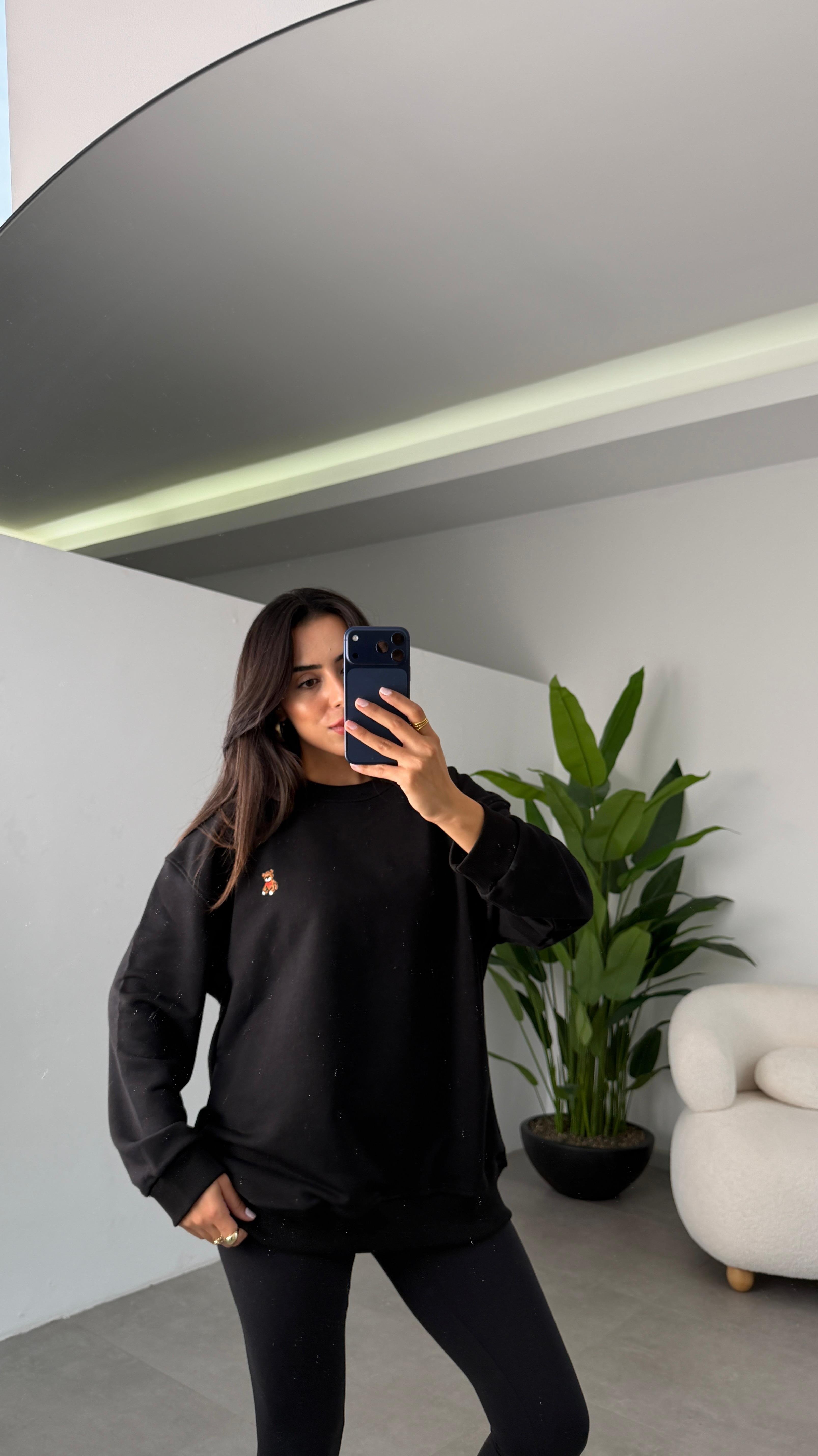 Siyah Küçük Teddy Nakışlı Sweat