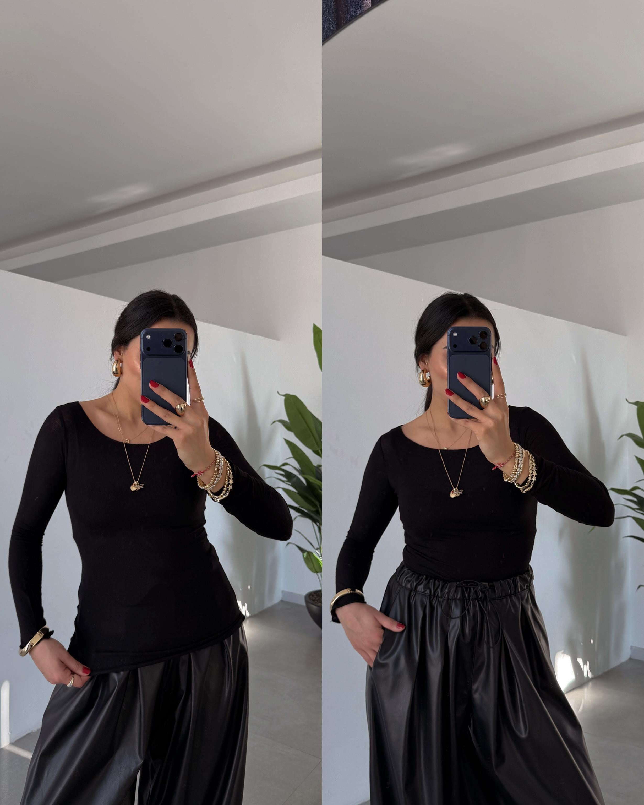 Siyah Modal Kayık Yaka Bluz