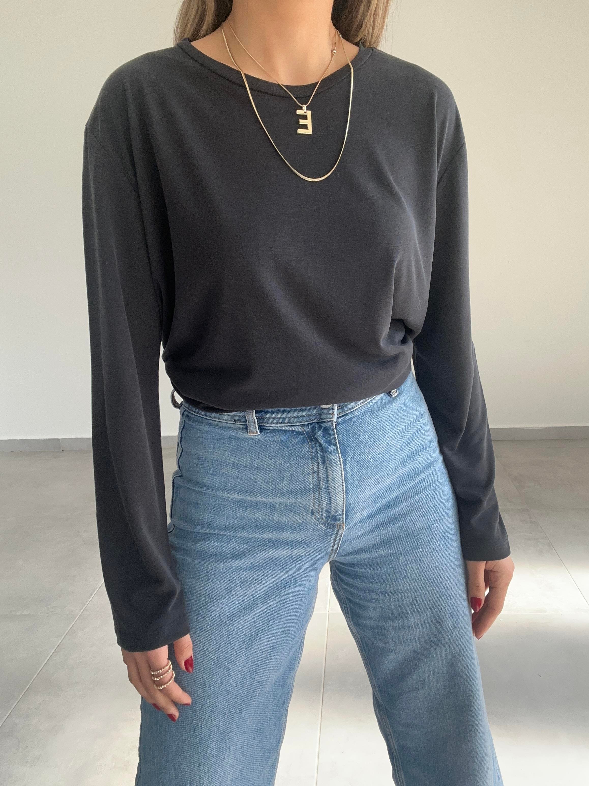 Siyah Modal Kumaş Uzun Kol Basic