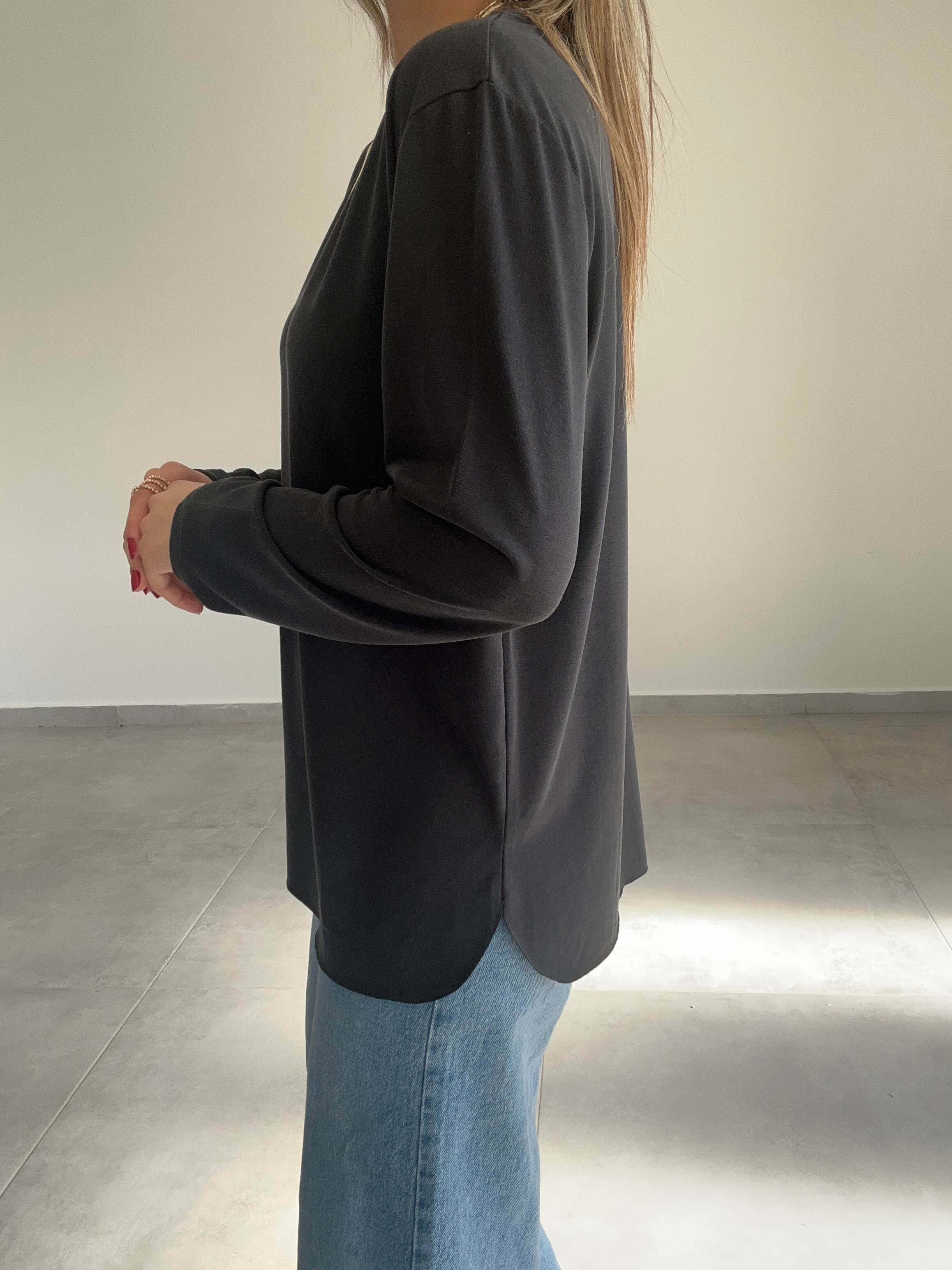 Siyah Modal Kumaş Uzun Kol Basic