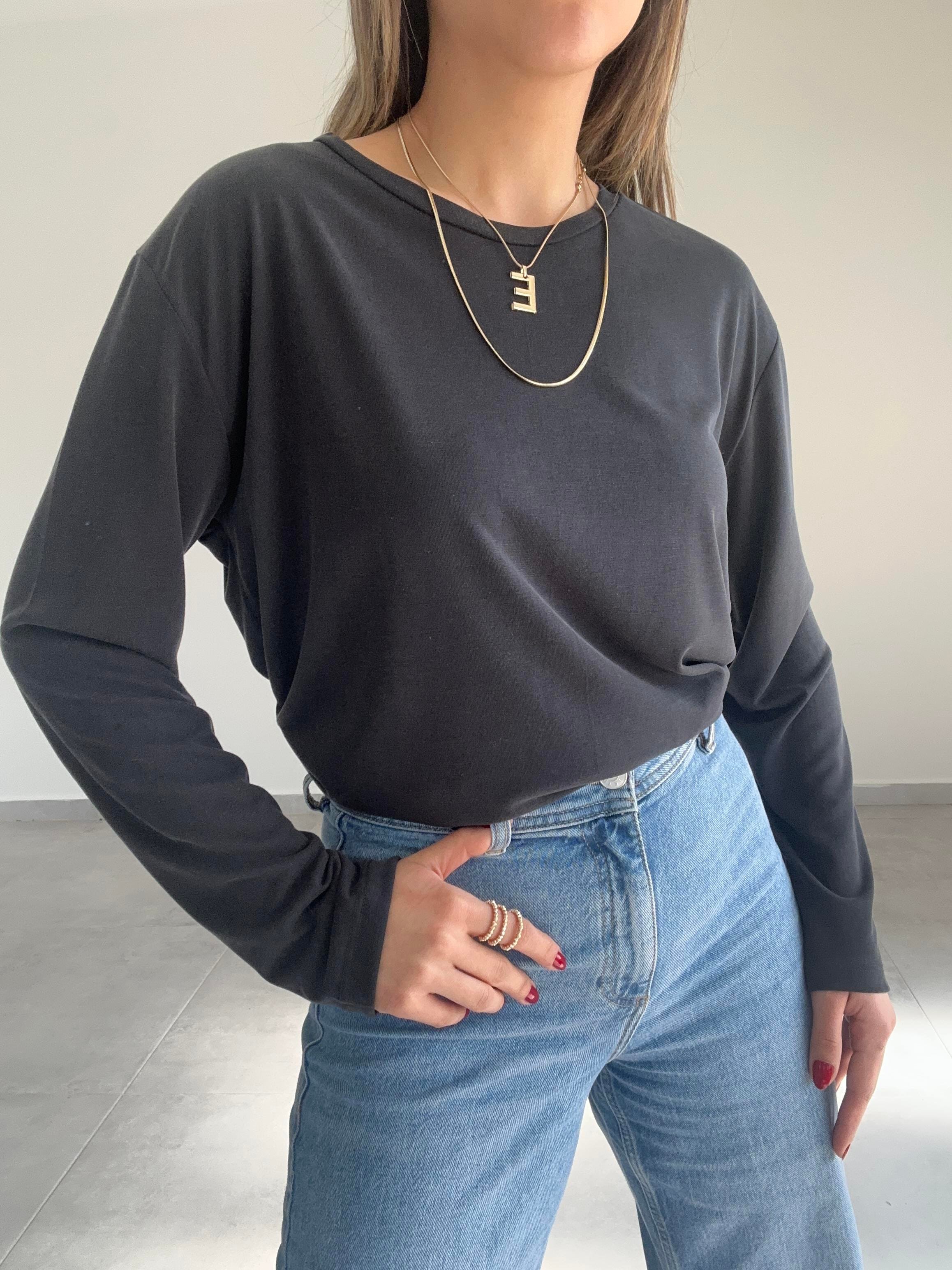 Siyah Modal Kumaş Uzun Kol Basic