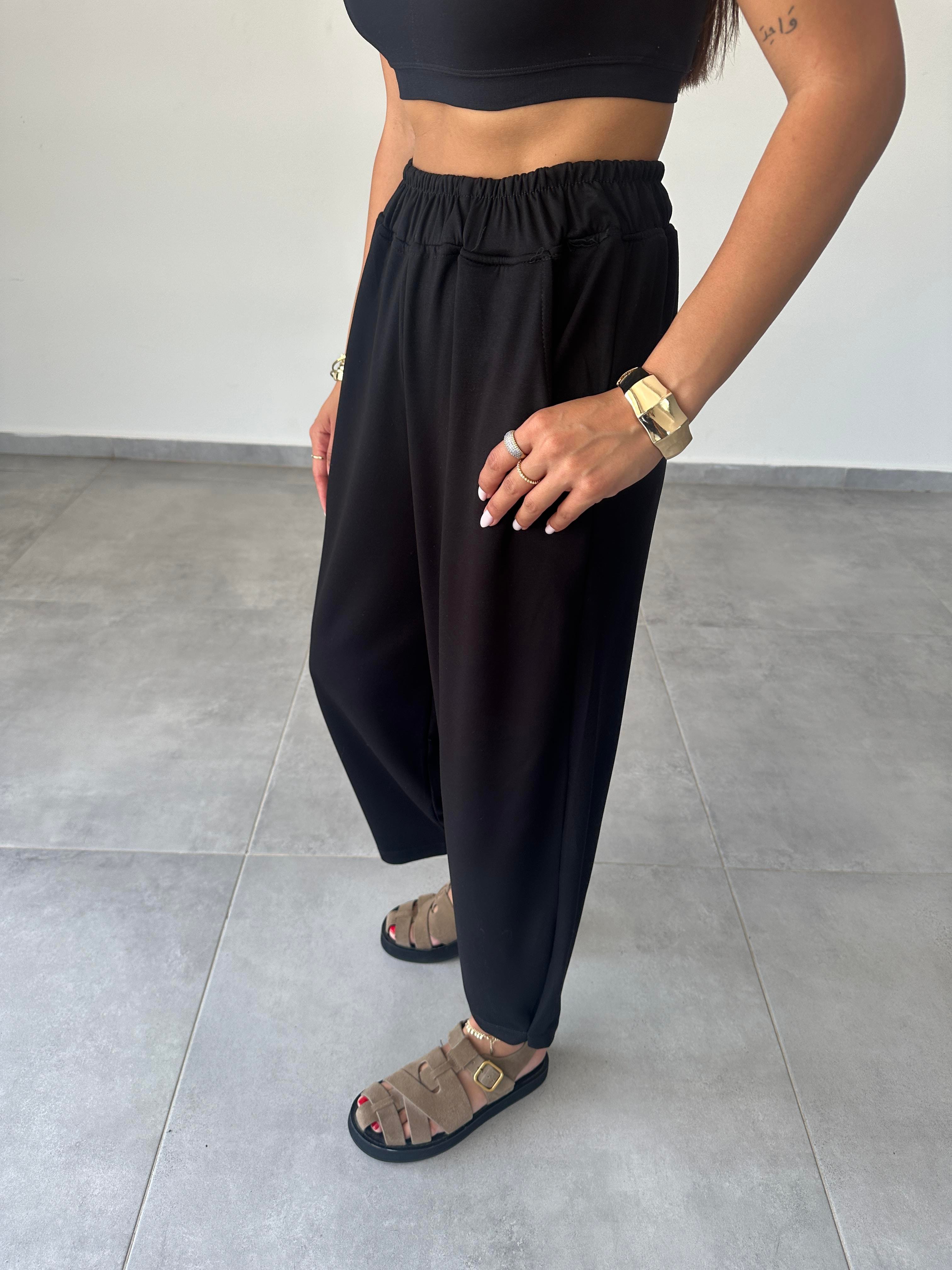 Siyah Modal Paça Tutturmalı Pantolon