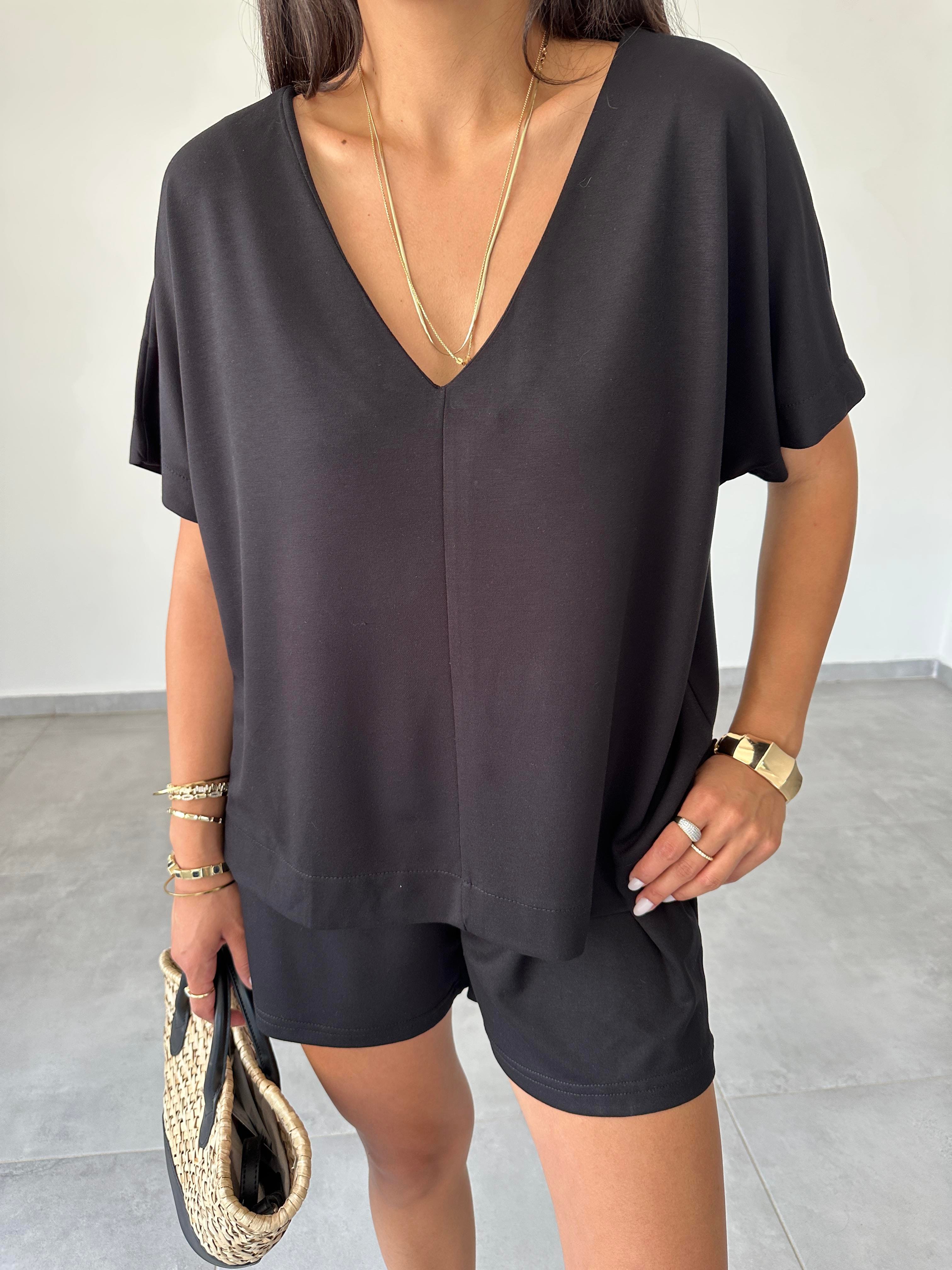 Siyah Modal Şortlu Tshirt Takım