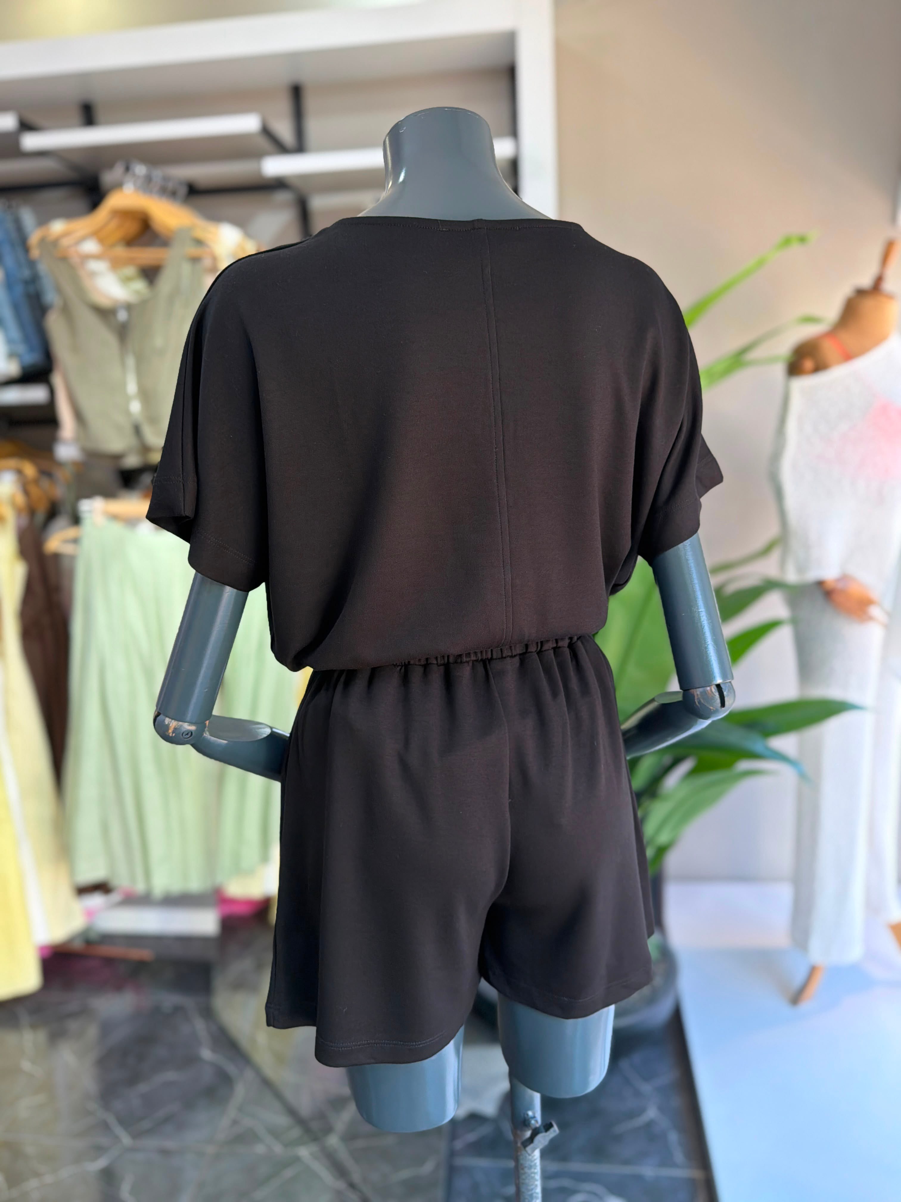 Siyah Modal Şortlu Tshirt Takım