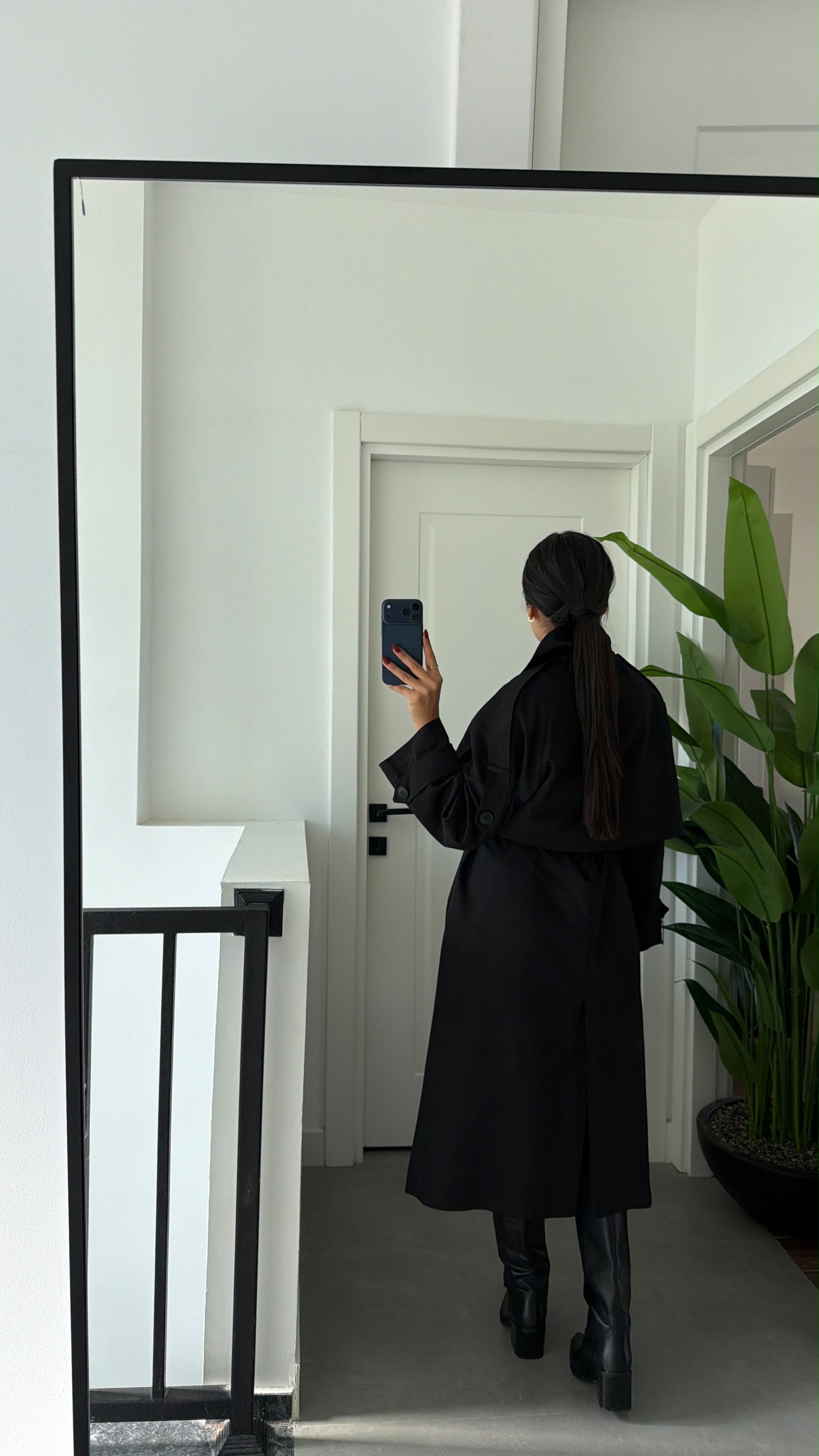 Siyah Oversize Uzun Trençkot